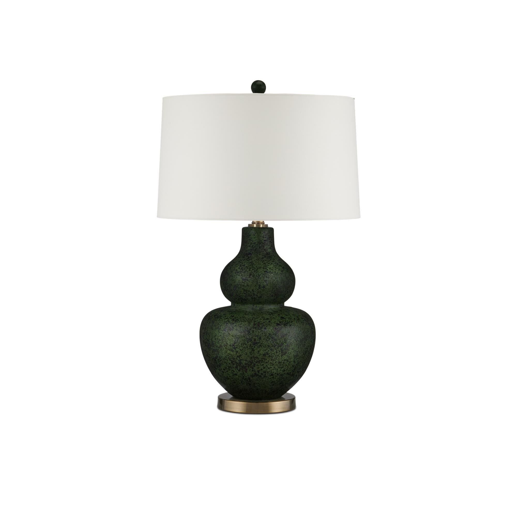 Shown in Moss Green/Antique Brass finish and Egg Shell Cotton Linen shade