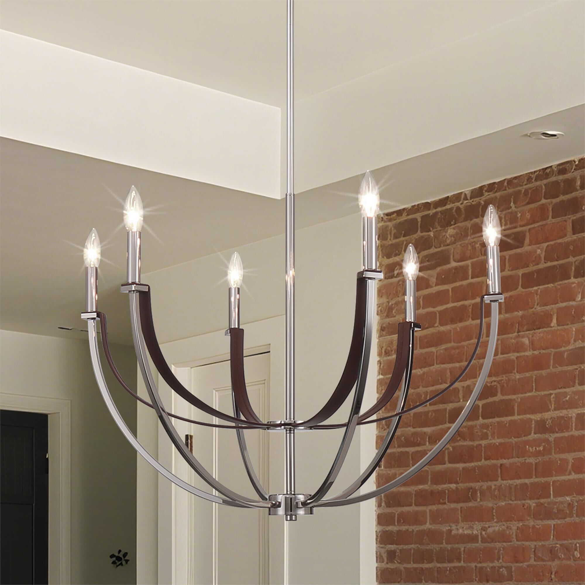 Shown in Polished Nickel and Dark Brown finish