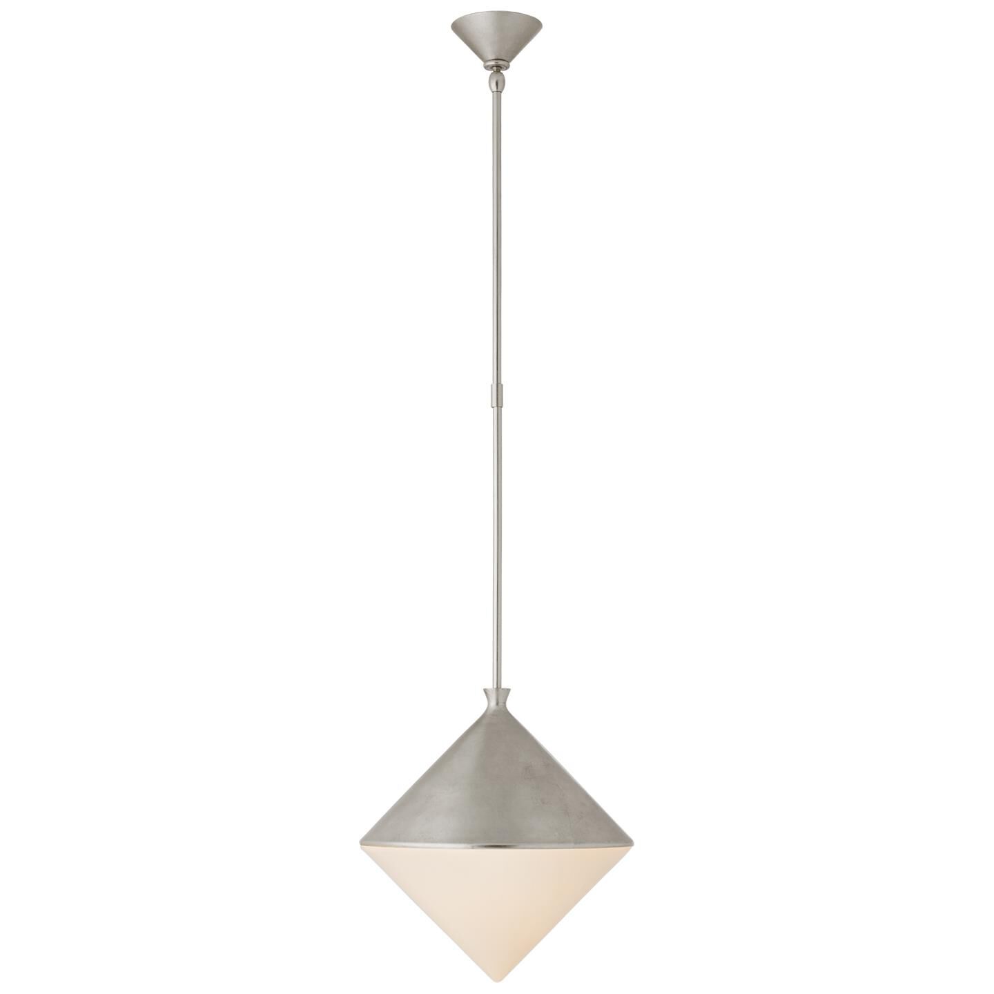 Shown in Burnished Silver Leaf finish and White glass and White Glass shade