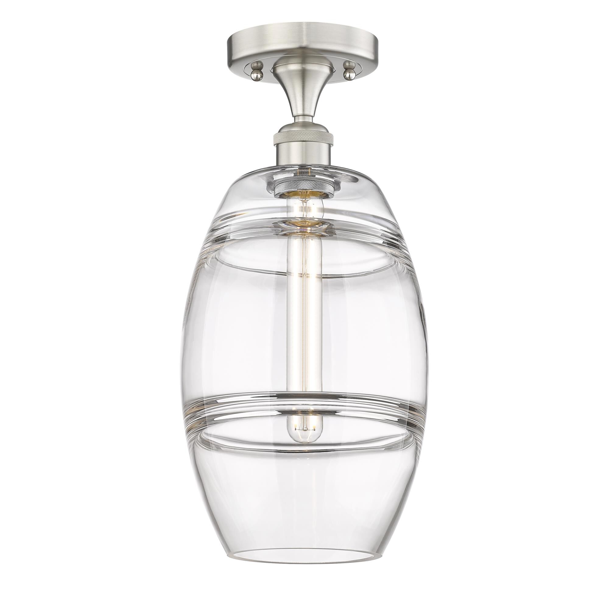 Shown in Brushed Satin Nickel finish and Clear glass