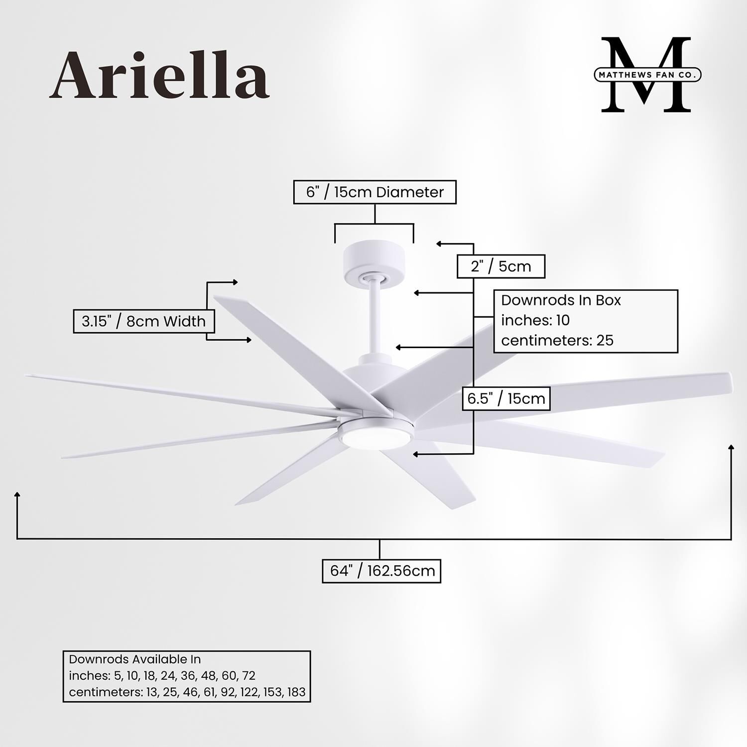 Ariella Outdoor Rated 64 Inch Ceiling Fan with Light Kit by Matthews Fan Company
