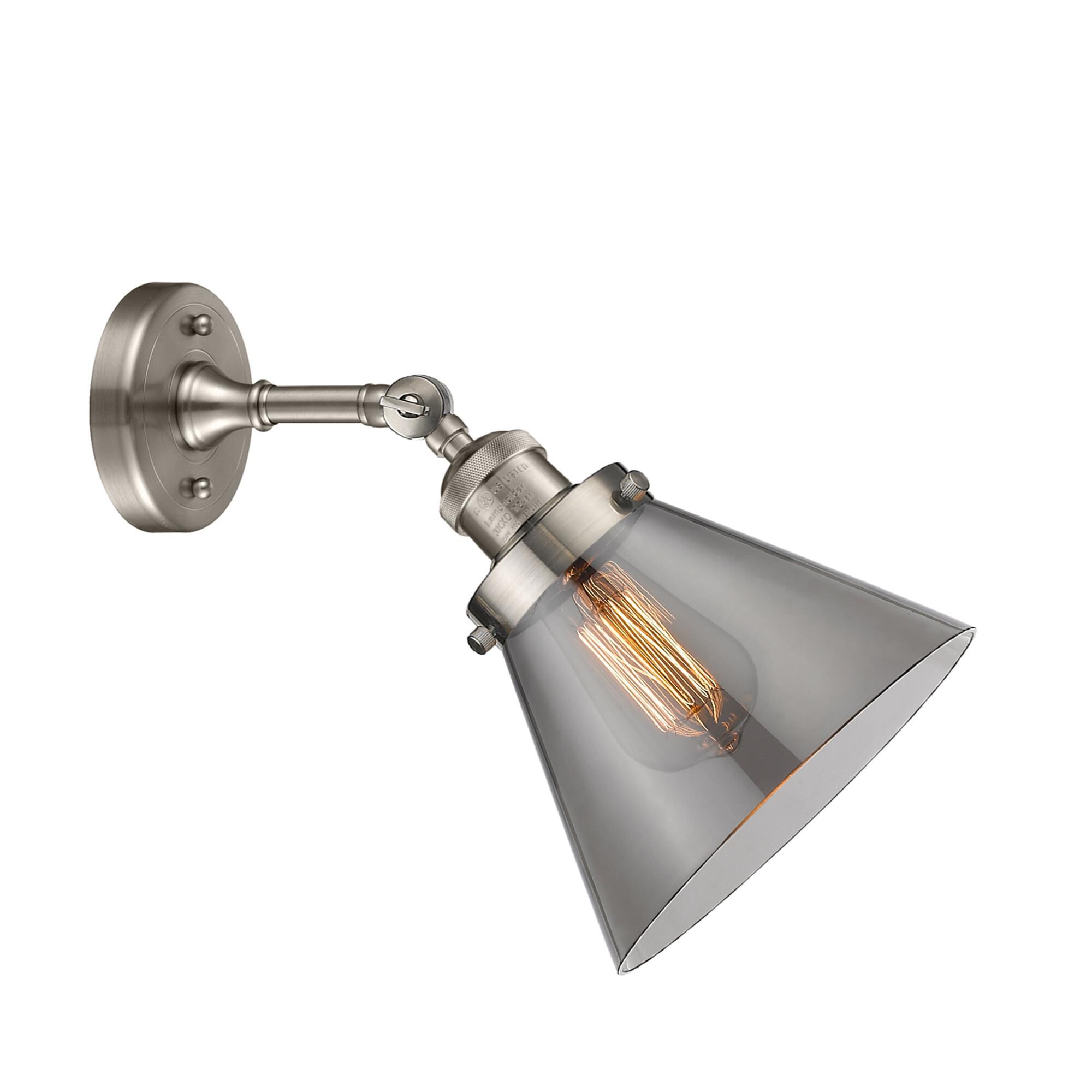 Shown in Brushed Satin Nickel finish and Smoked glass and None accent