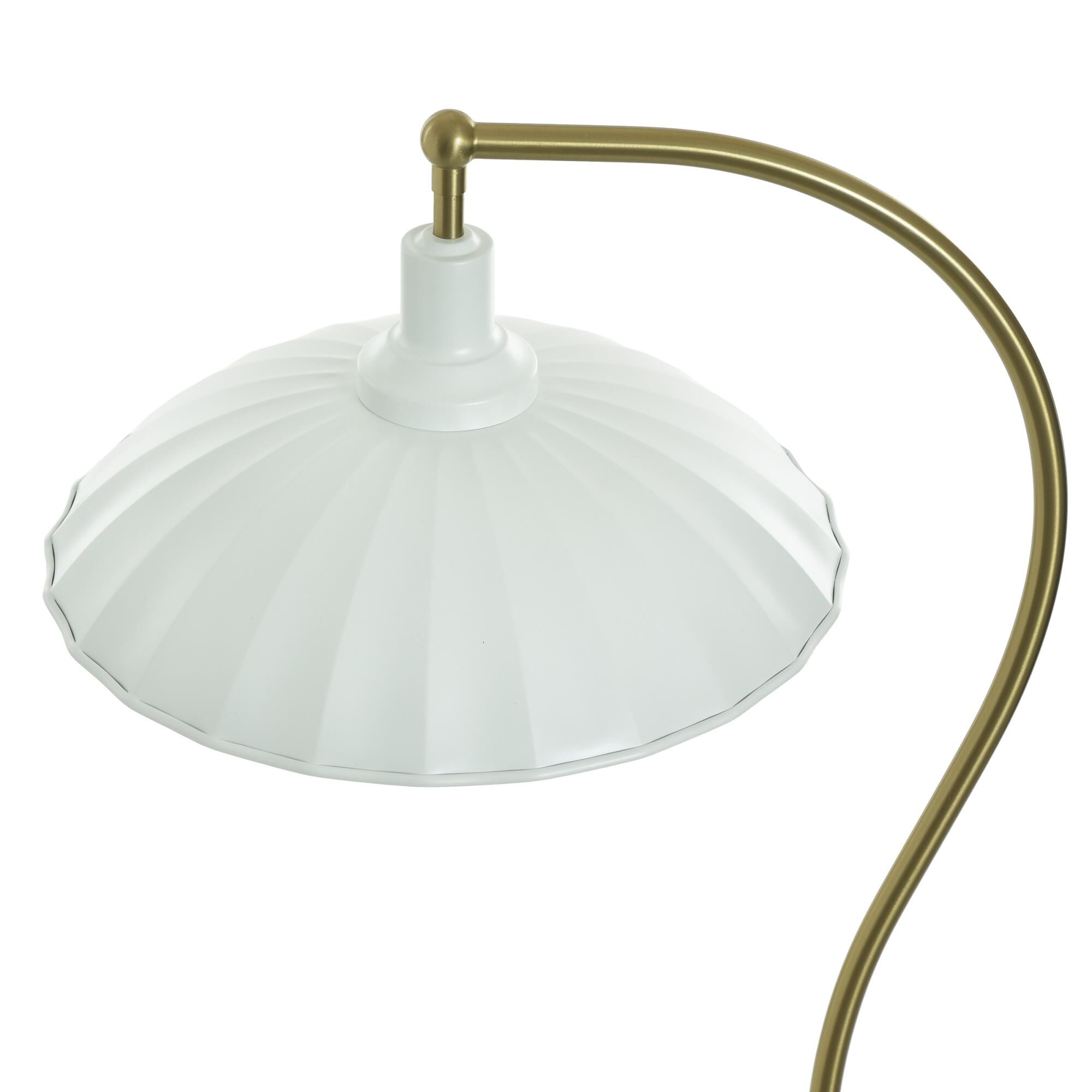 Shown in White Marble and Polished Brass finish and Glossy White shade