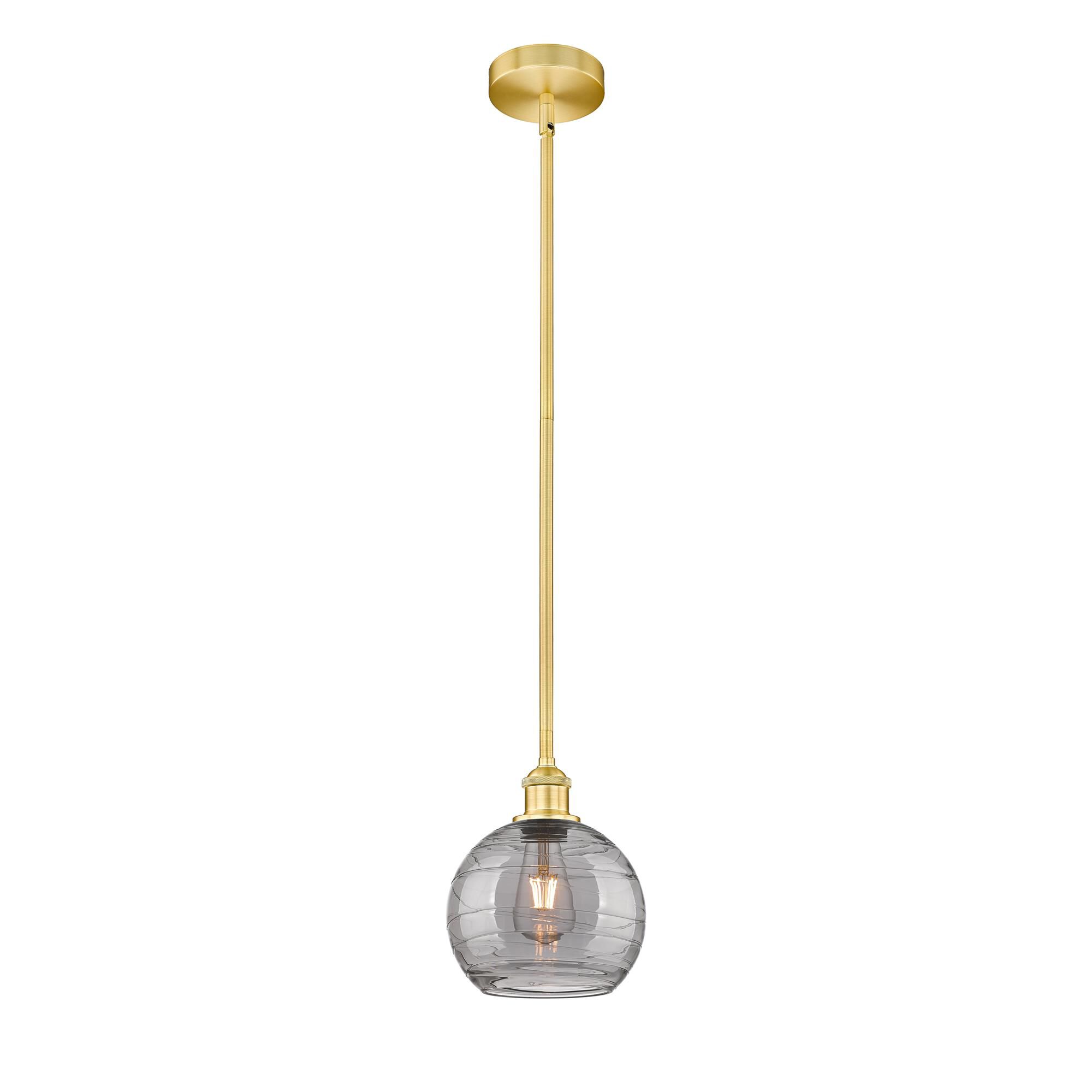 Shown in Satin Gold finish and Light Smoke Deco Swirl glass