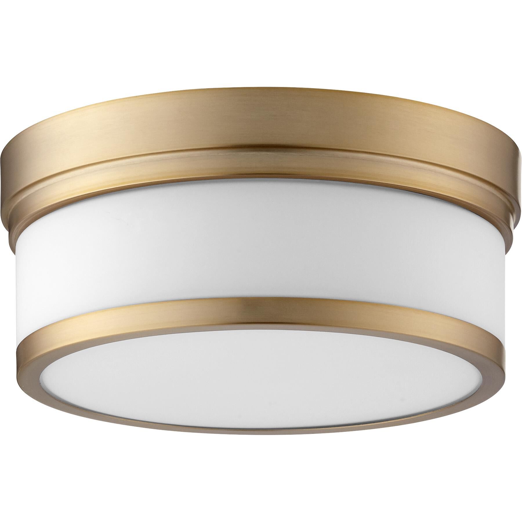 Shown in Aged Brass finish and Satin Opal shade