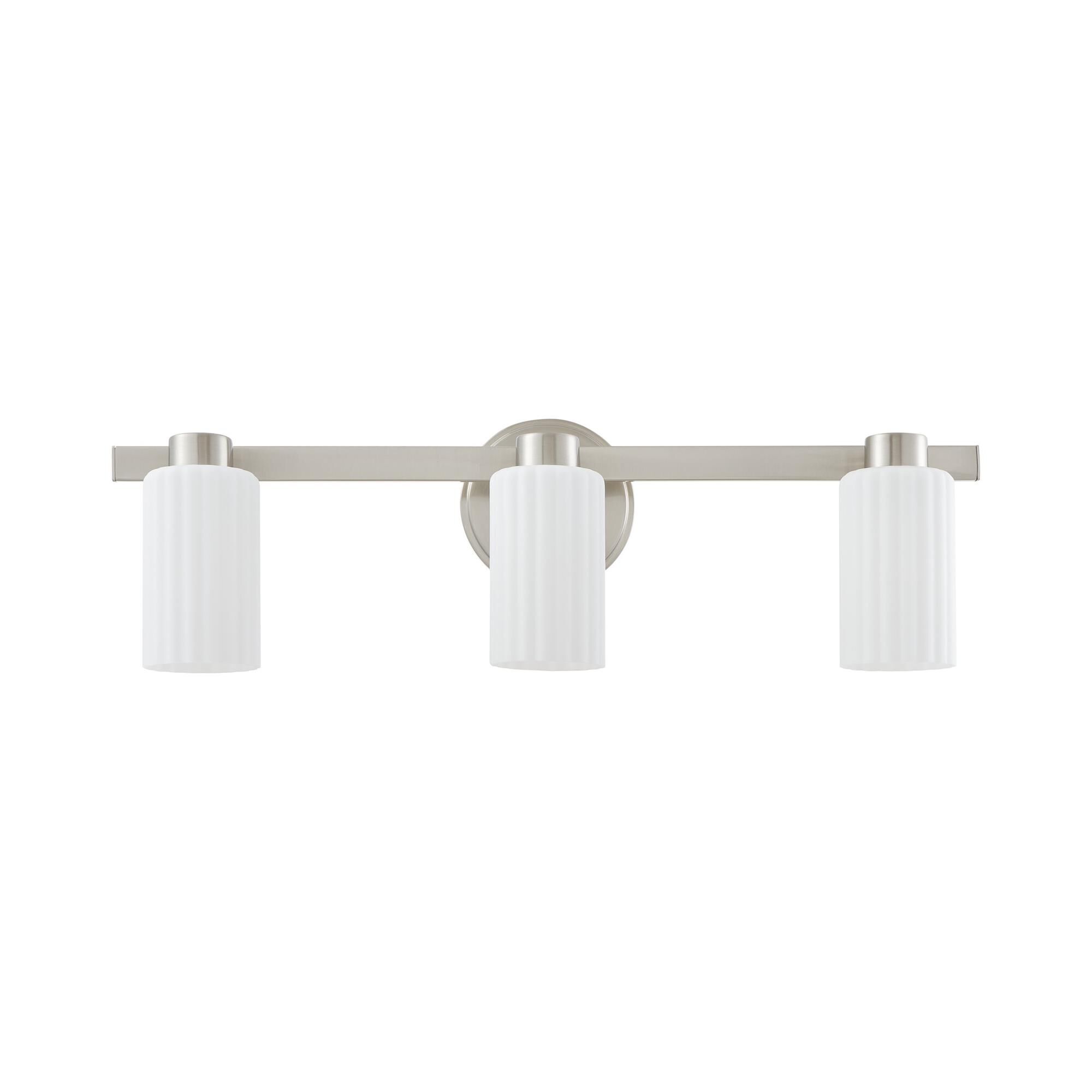 Shown in Brushed Nickel finish and Etched Opal Ribbed glass