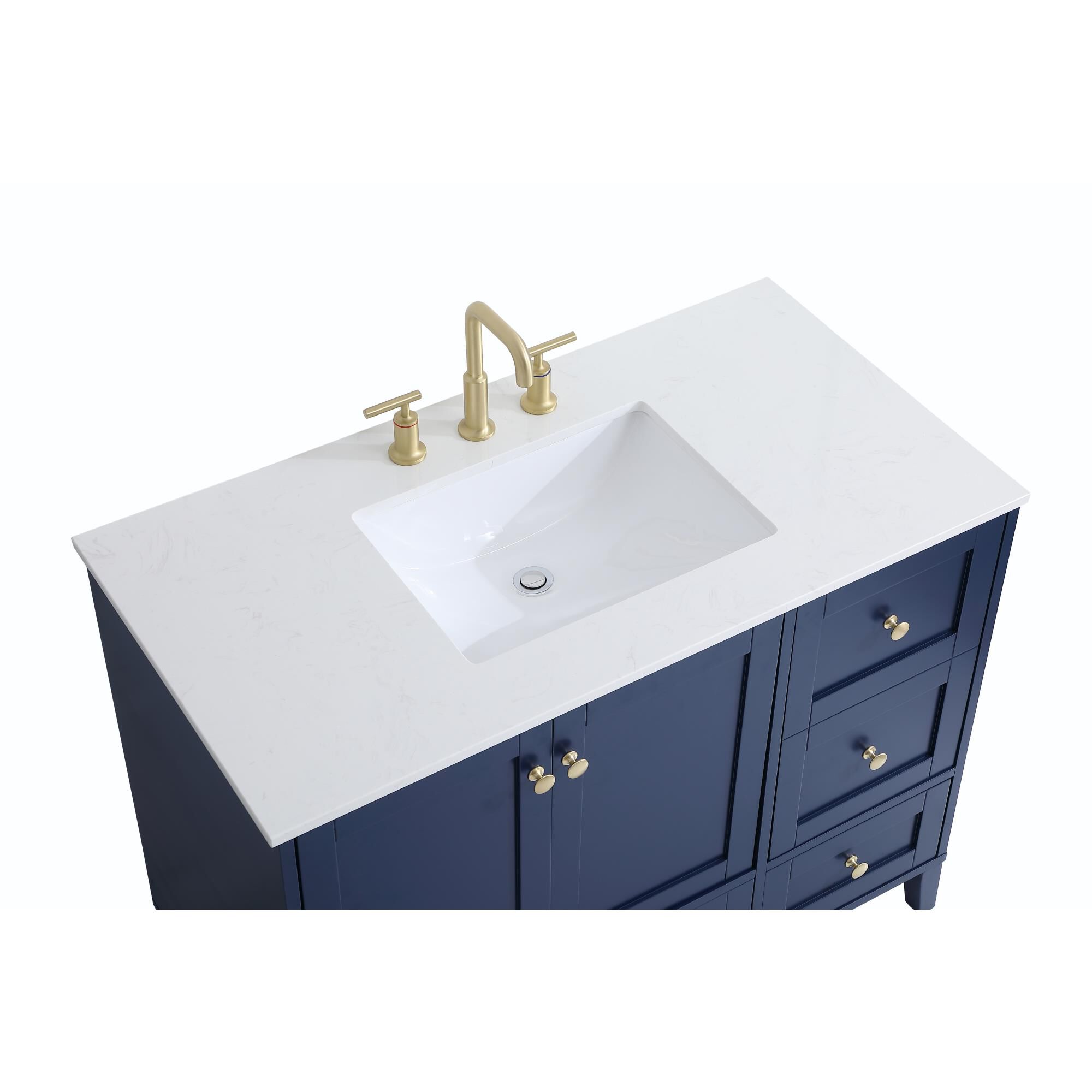 Shown in Blue And Gold With Calacatta Quartz finish