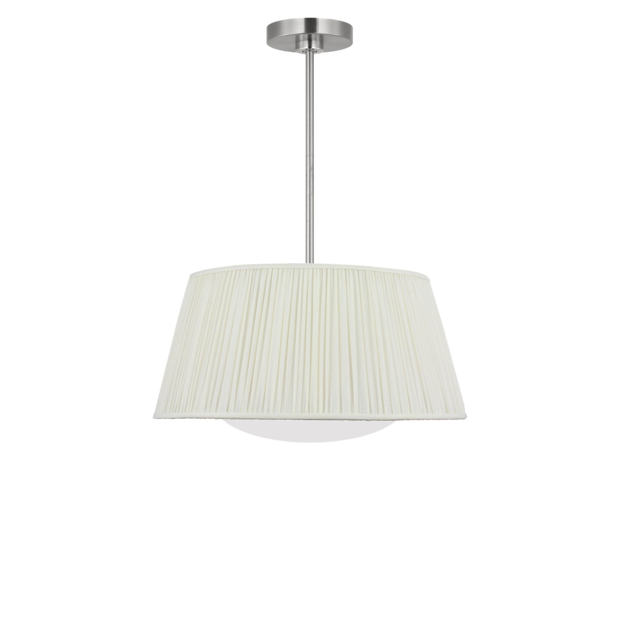 Shown in Brushed Nickel finish and Mushroom Pleat Fabric shade