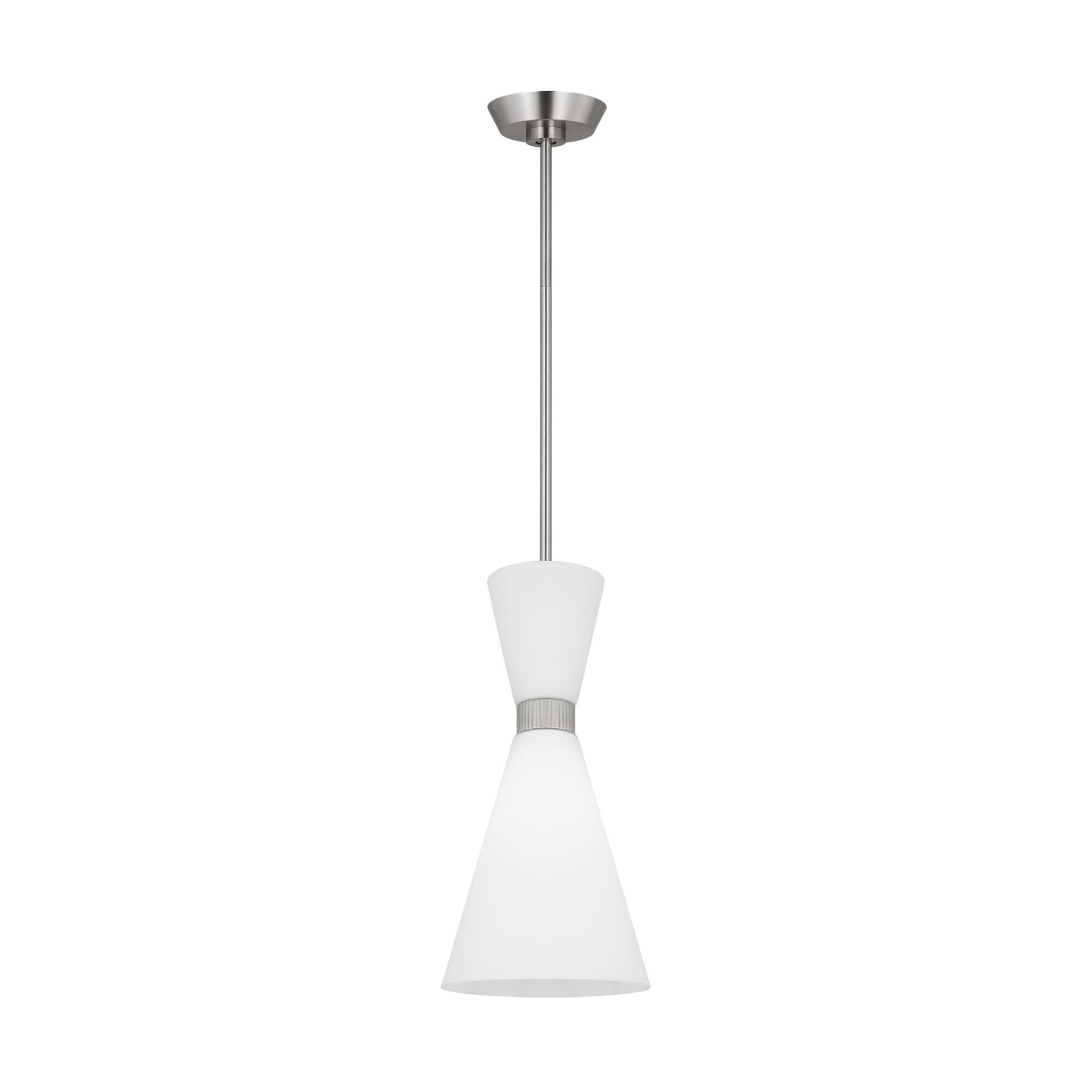Shown in Brushed Steel finish and Etched White Glass s shade
