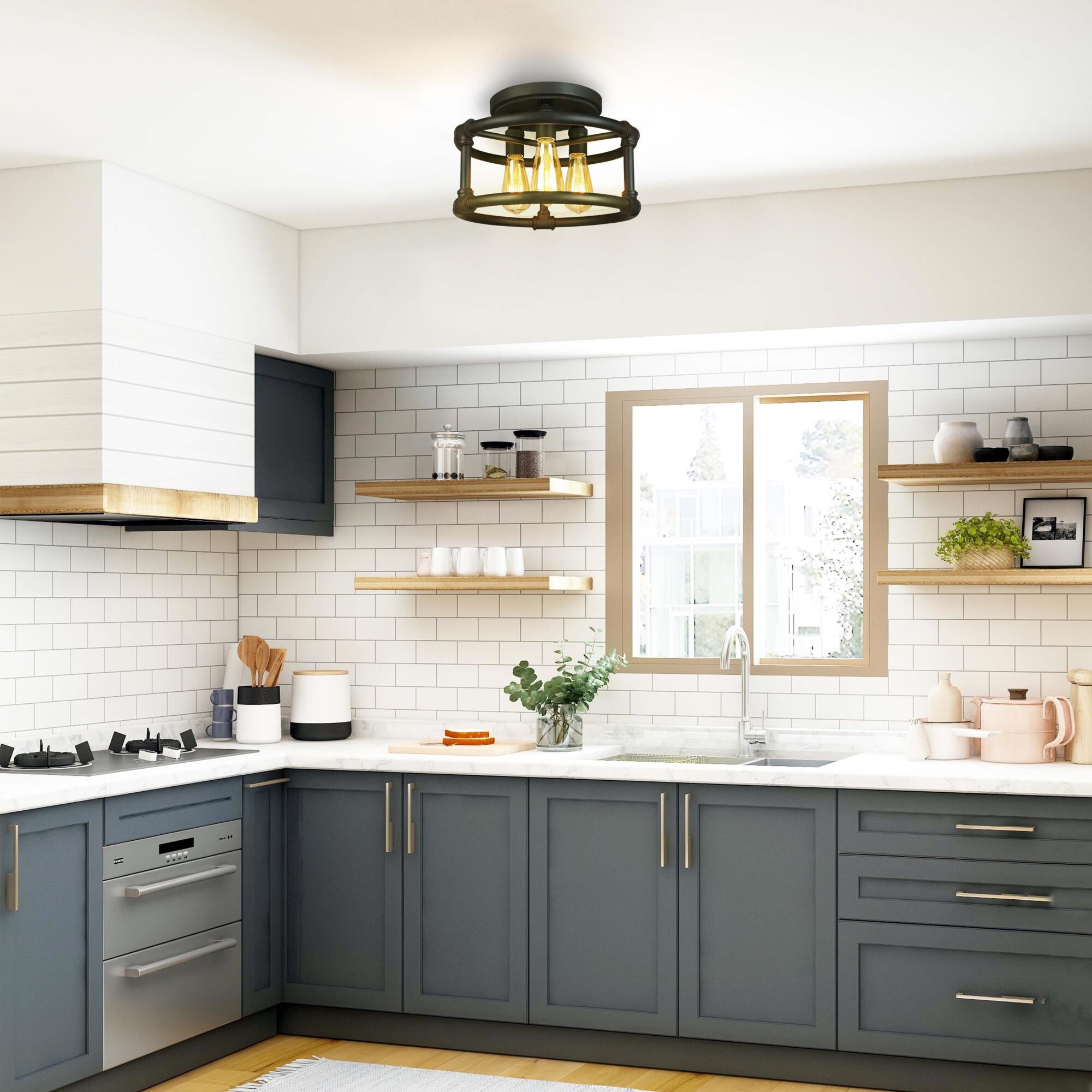 Eglo Wymer 15 Inch 3 Light Semi Flush Mount by Eglo Lighting