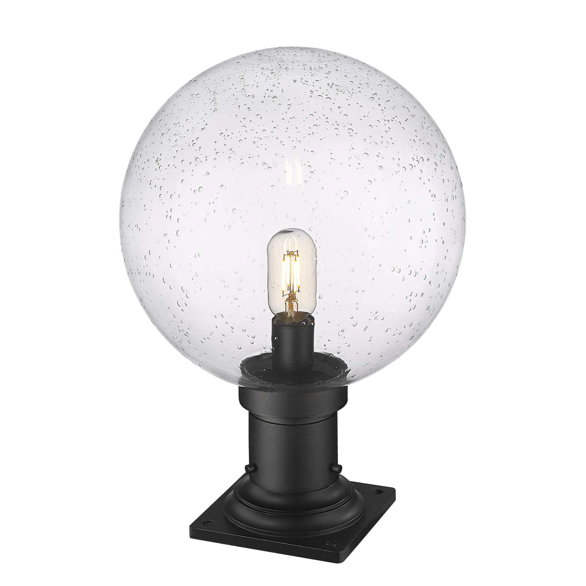 Shown in Matte Black finish and Clear Seedy glass