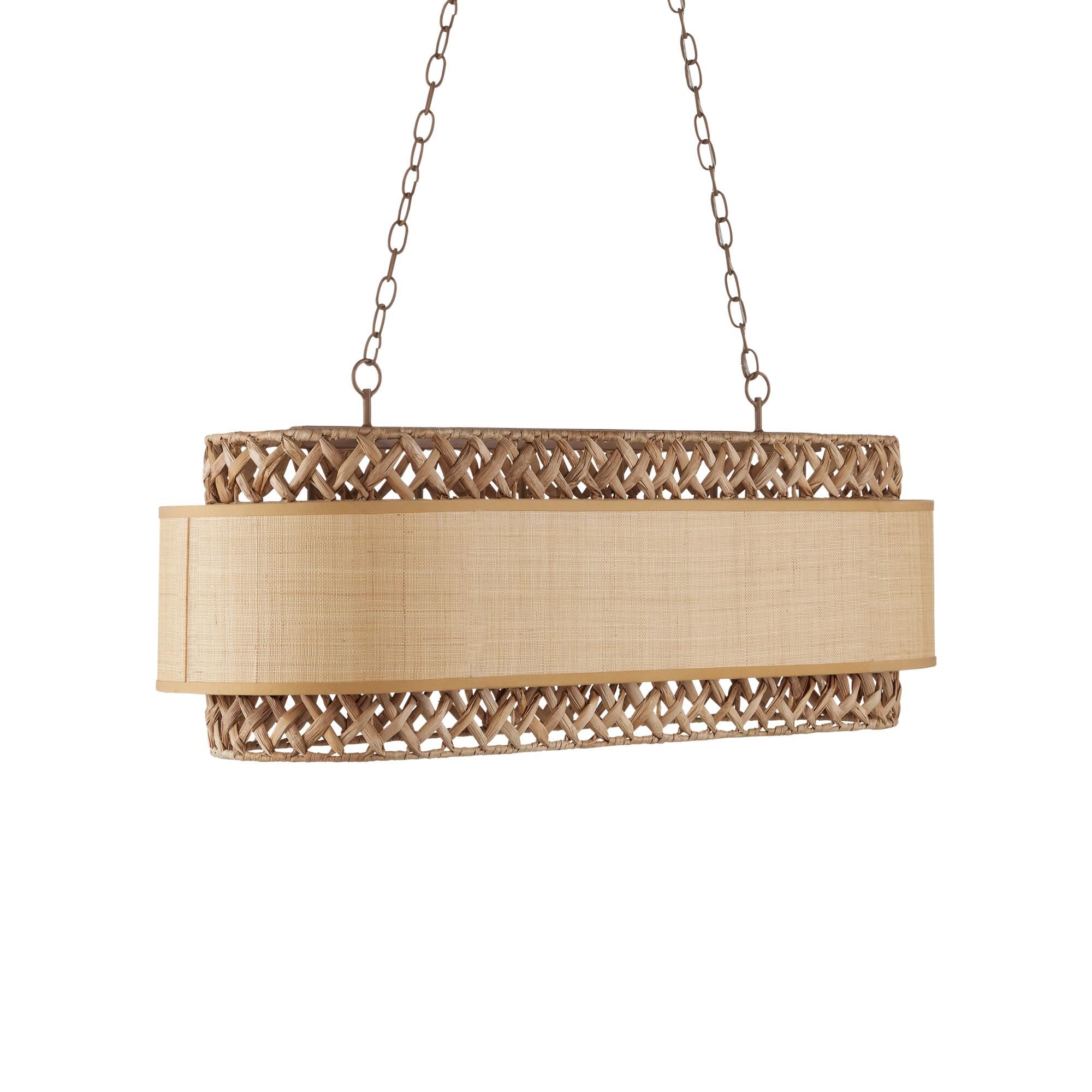 Shown in Khaki and Natural Water Hyacinth finish and Grass Cloth shade