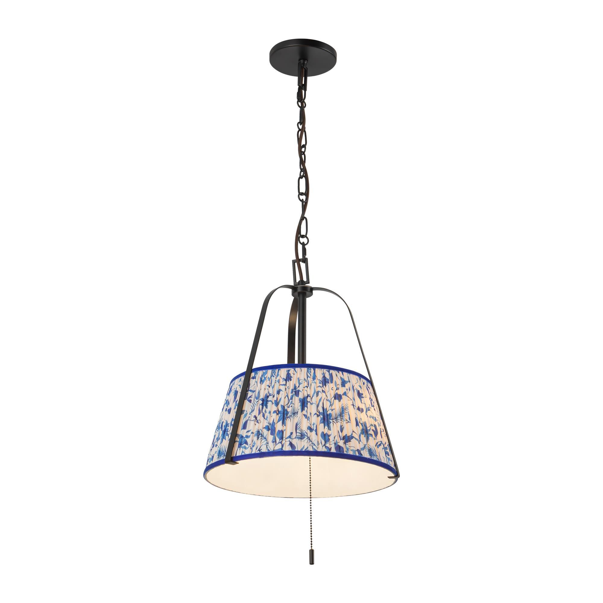 Shown in Matte Black finish and Blue Linen shade