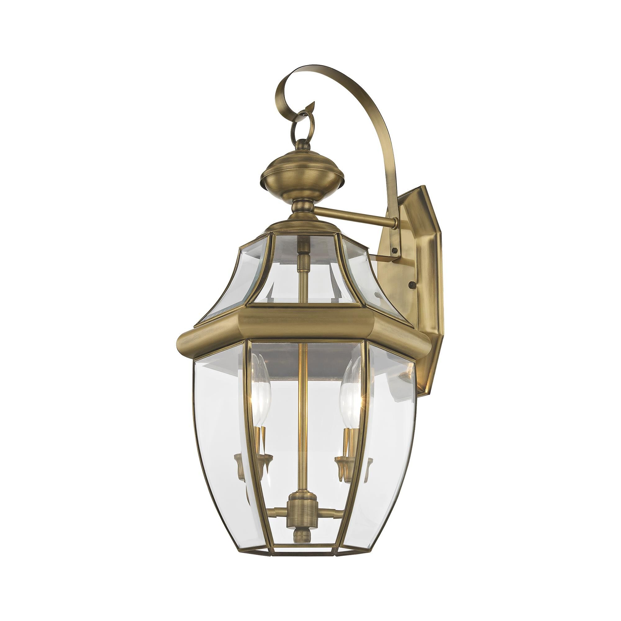 Shown in Antique Brass finish and Clear Beveled glass