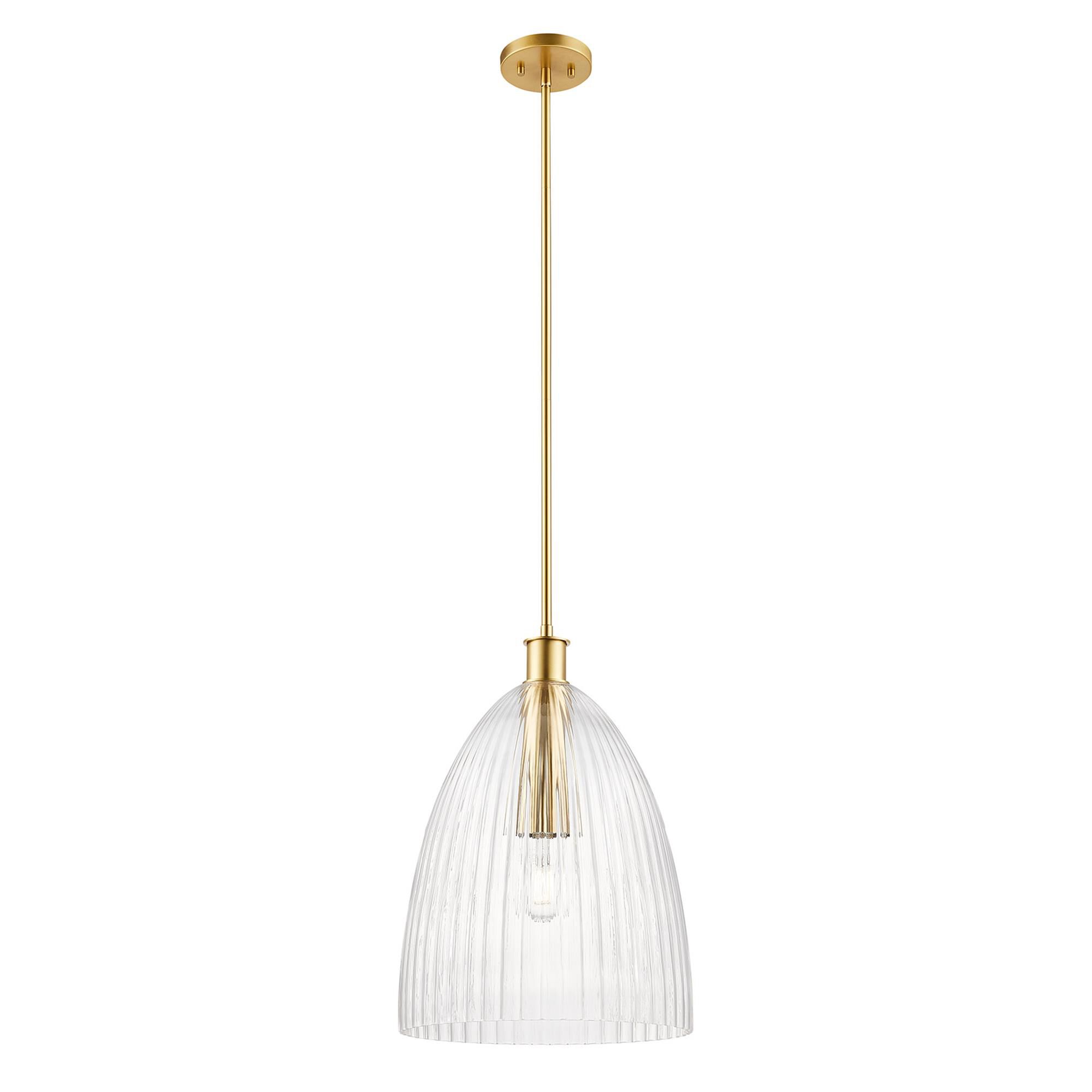 Shown in Natural Brass finish and Clear Pleated glass