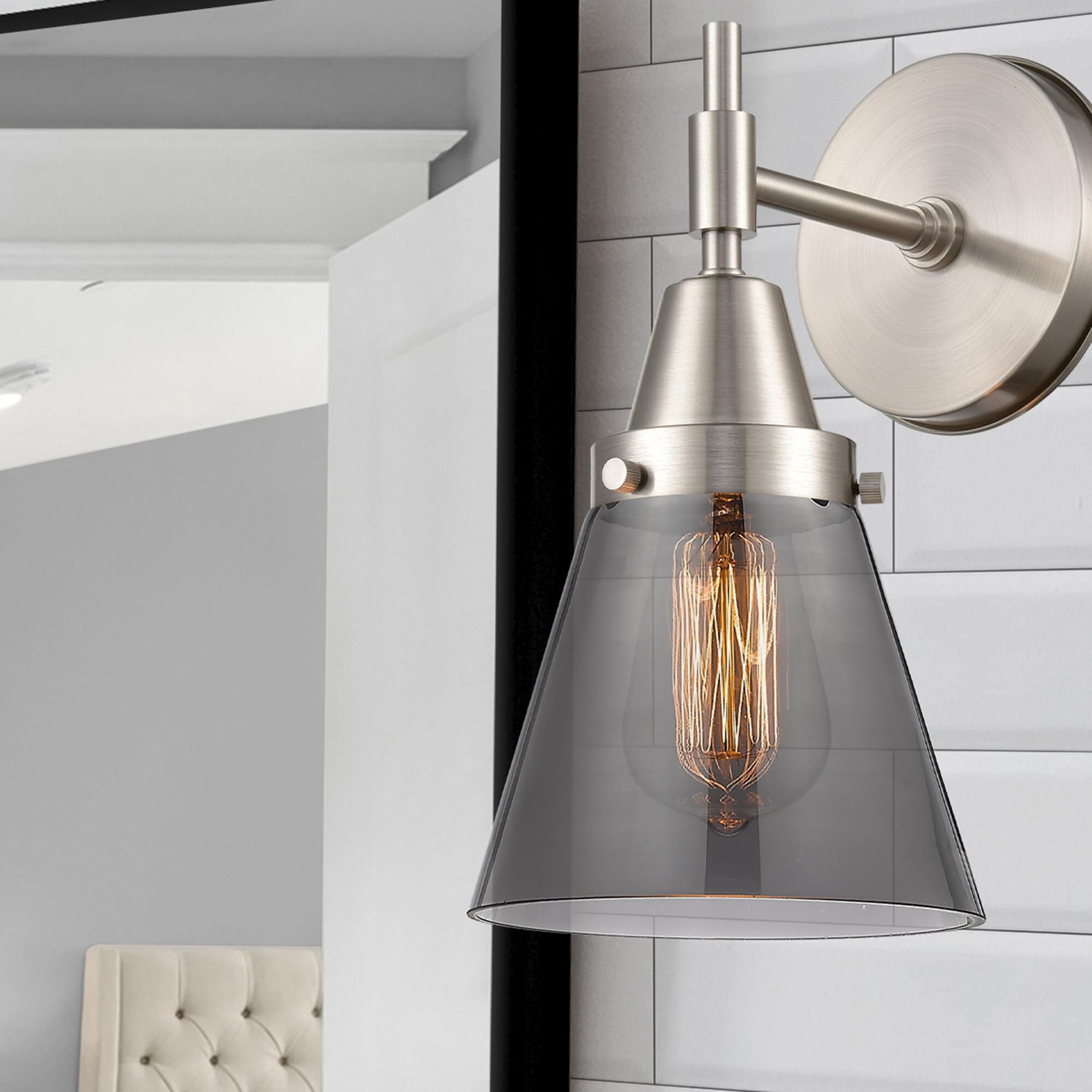 Shown in Satin Nickel finish and Plated Smoke Large Cone glass