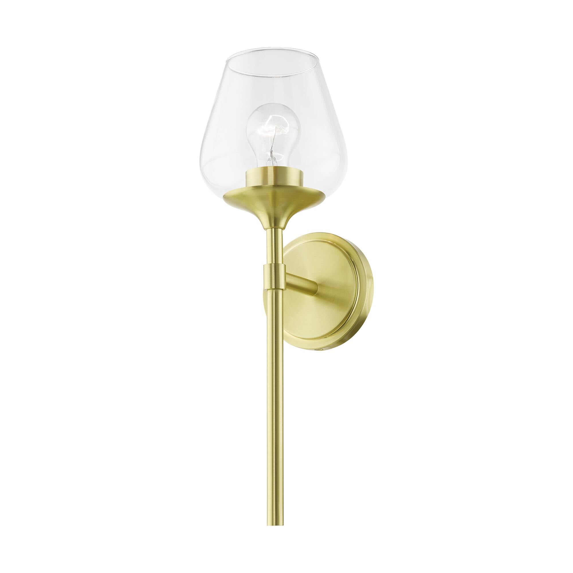 Shown in Satin Brass finish and Clear glass