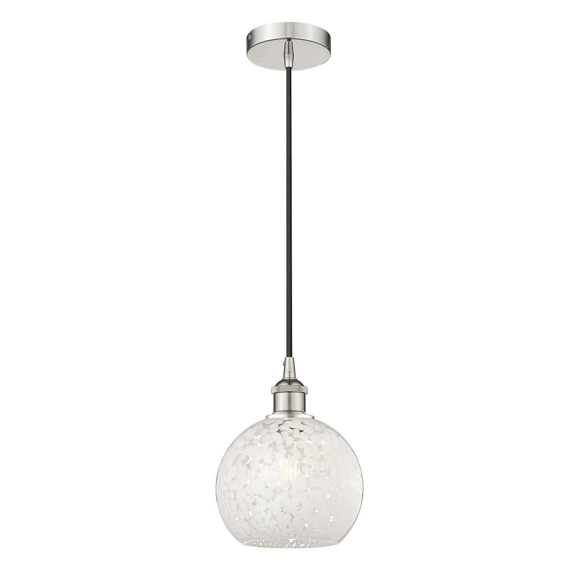 Shown in Polished Nickel finish and White Mouchette glass