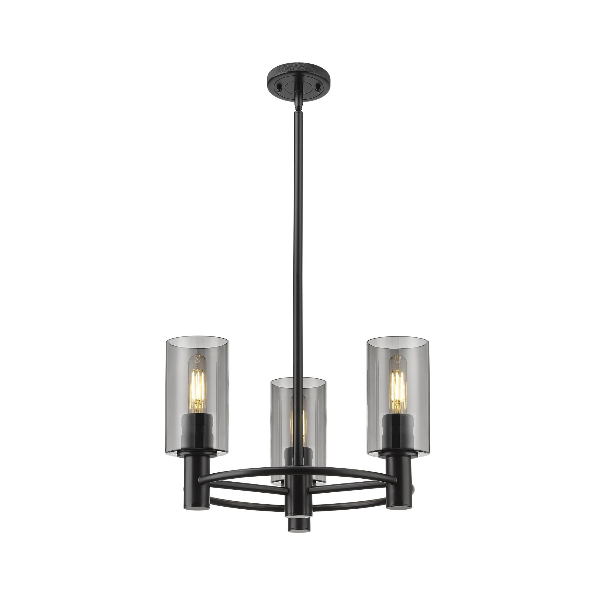 Shown in Matte Black finish and Plated Smoke glass and Plated Smoke Glass shade