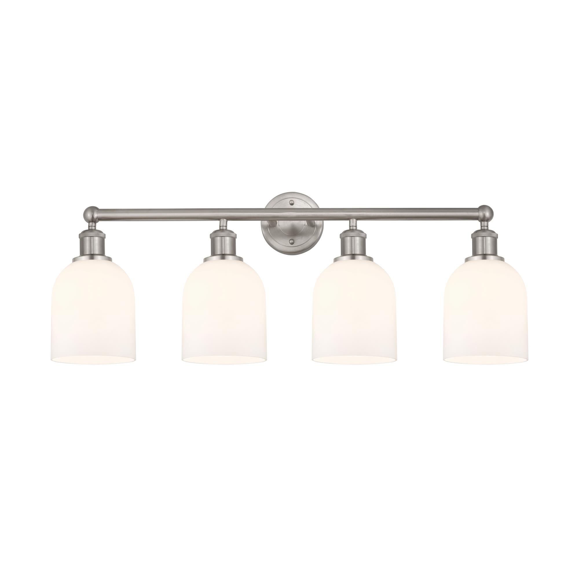 Shown in Brushed Satin Nickel finish and Gloss White glass