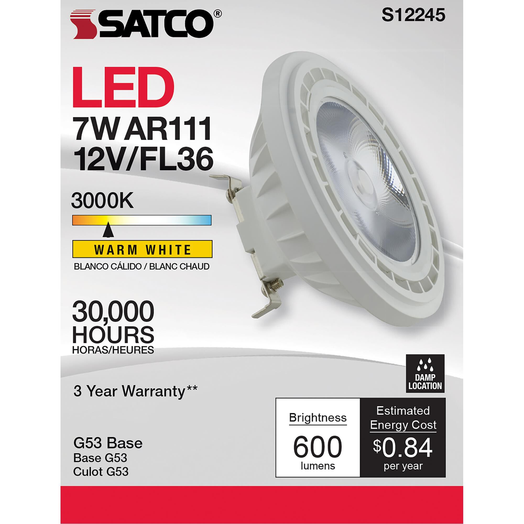 7 Watt 3000K AR111 LED Light Bulb by Satco