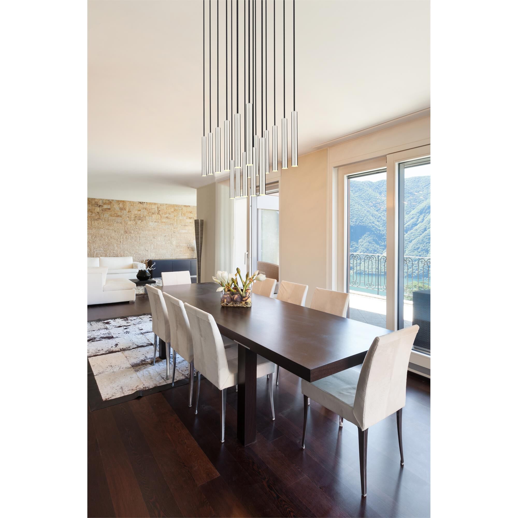 Shown in Brushed Nickel finish and Brushed Nickel glass and Brushed Nickel shade