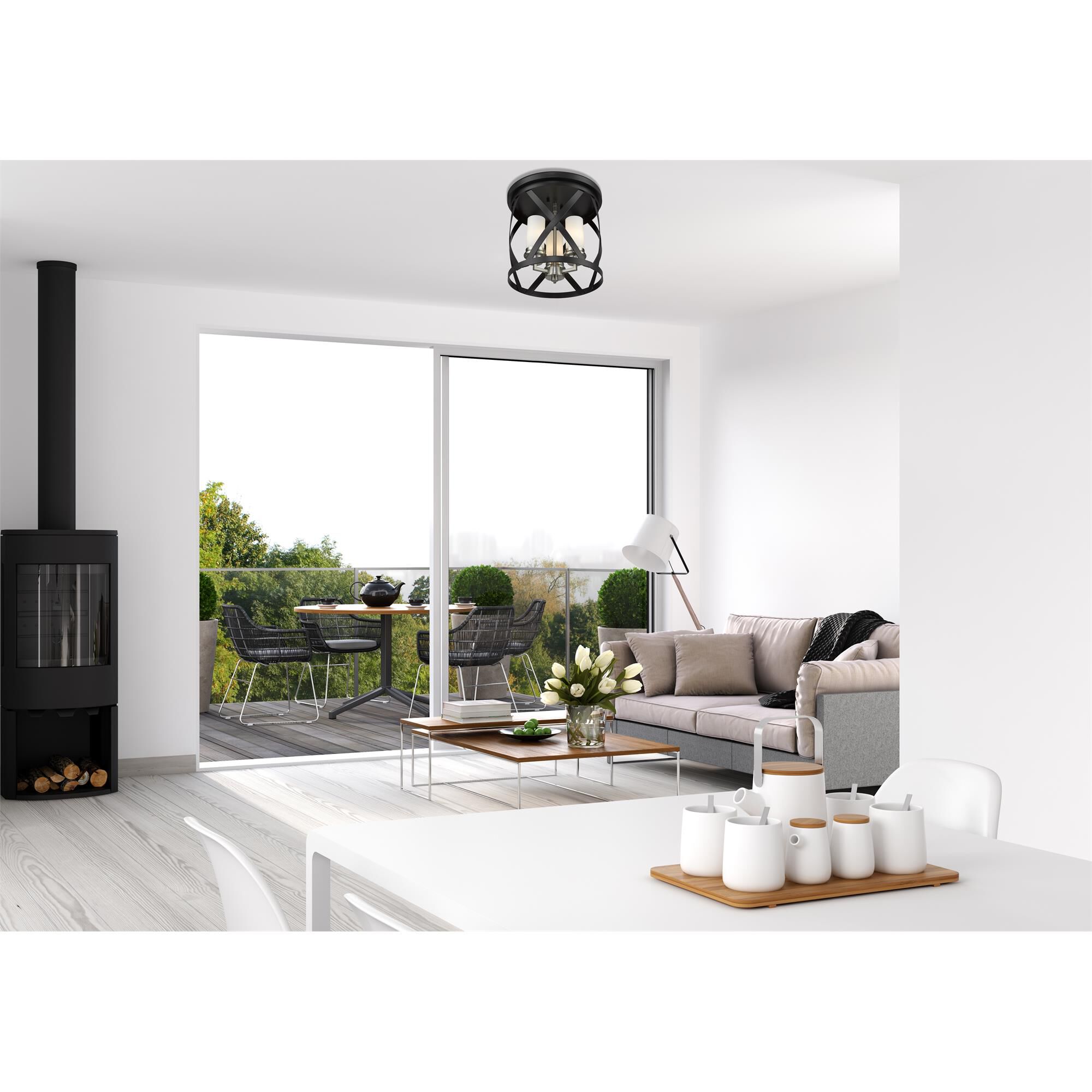 Shown in Matte Black + Brushed Nickel finish and Glass shade