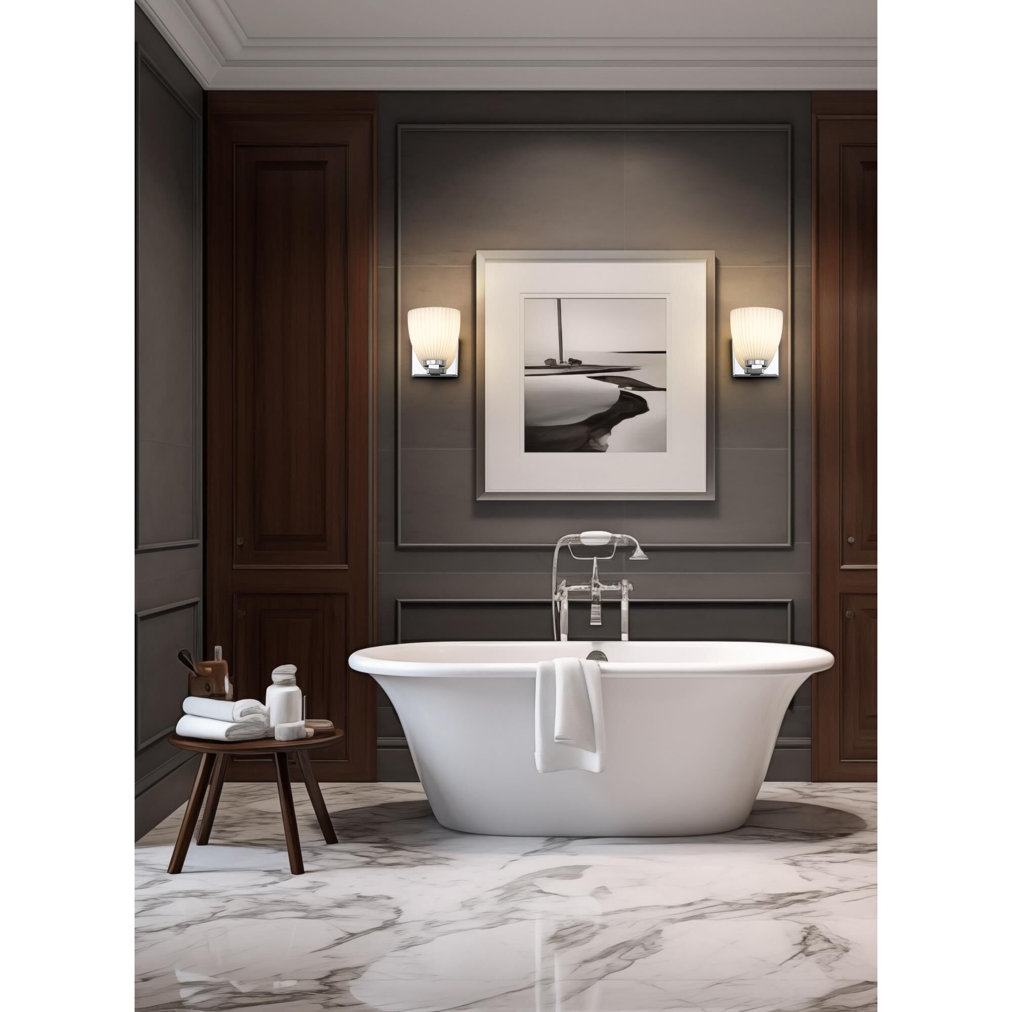 Shown in Chrome finish and Matte Opal glass and Matte Opal shade