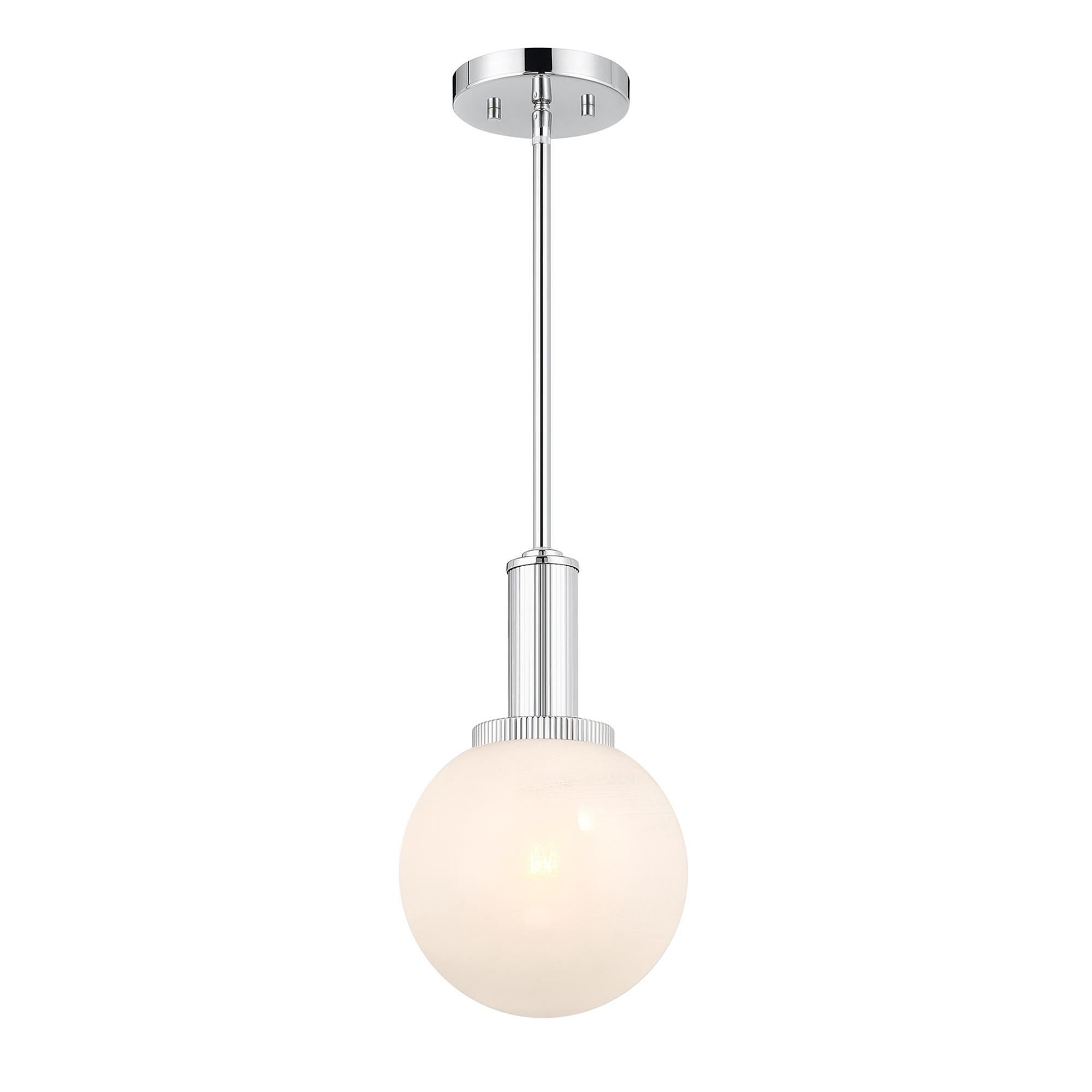 Shown in Chrome finish and White Strie glass