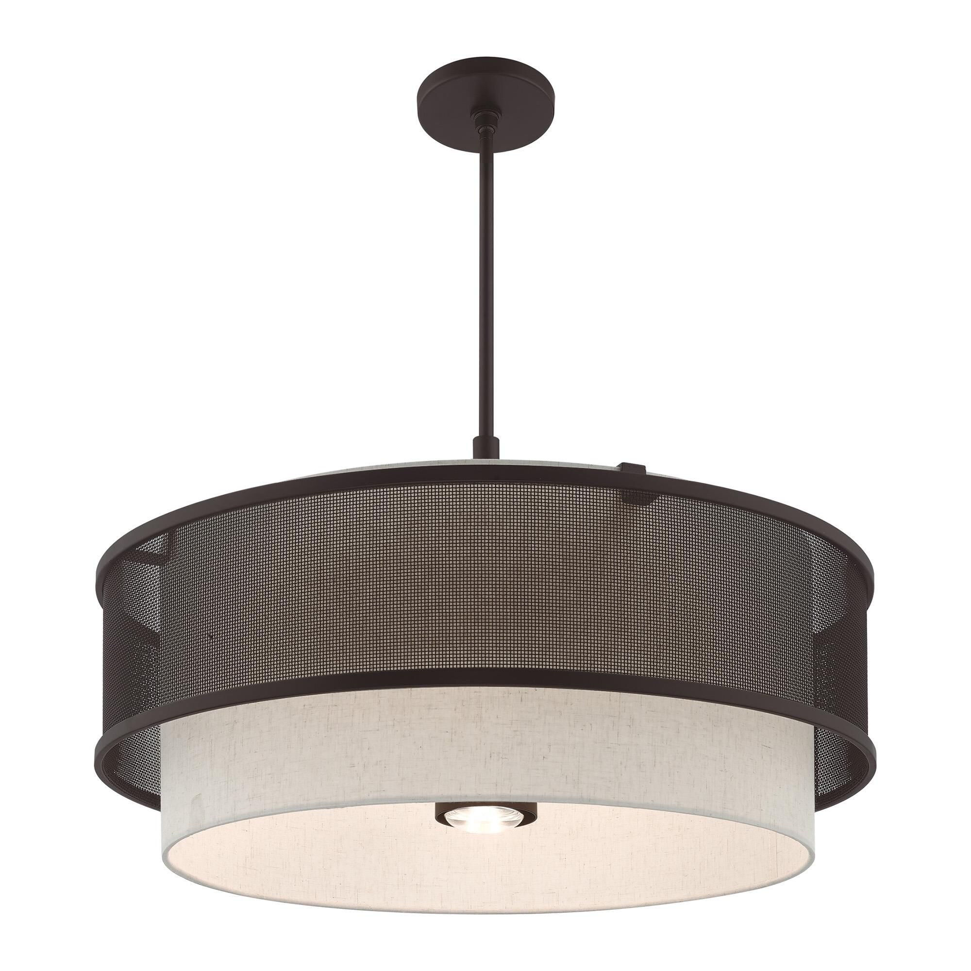 Shown in Bronze finish and Bronze Stainless Steel Mesh Outside & Hand Crafted Oatmeal Fabric Hardback Inside shade