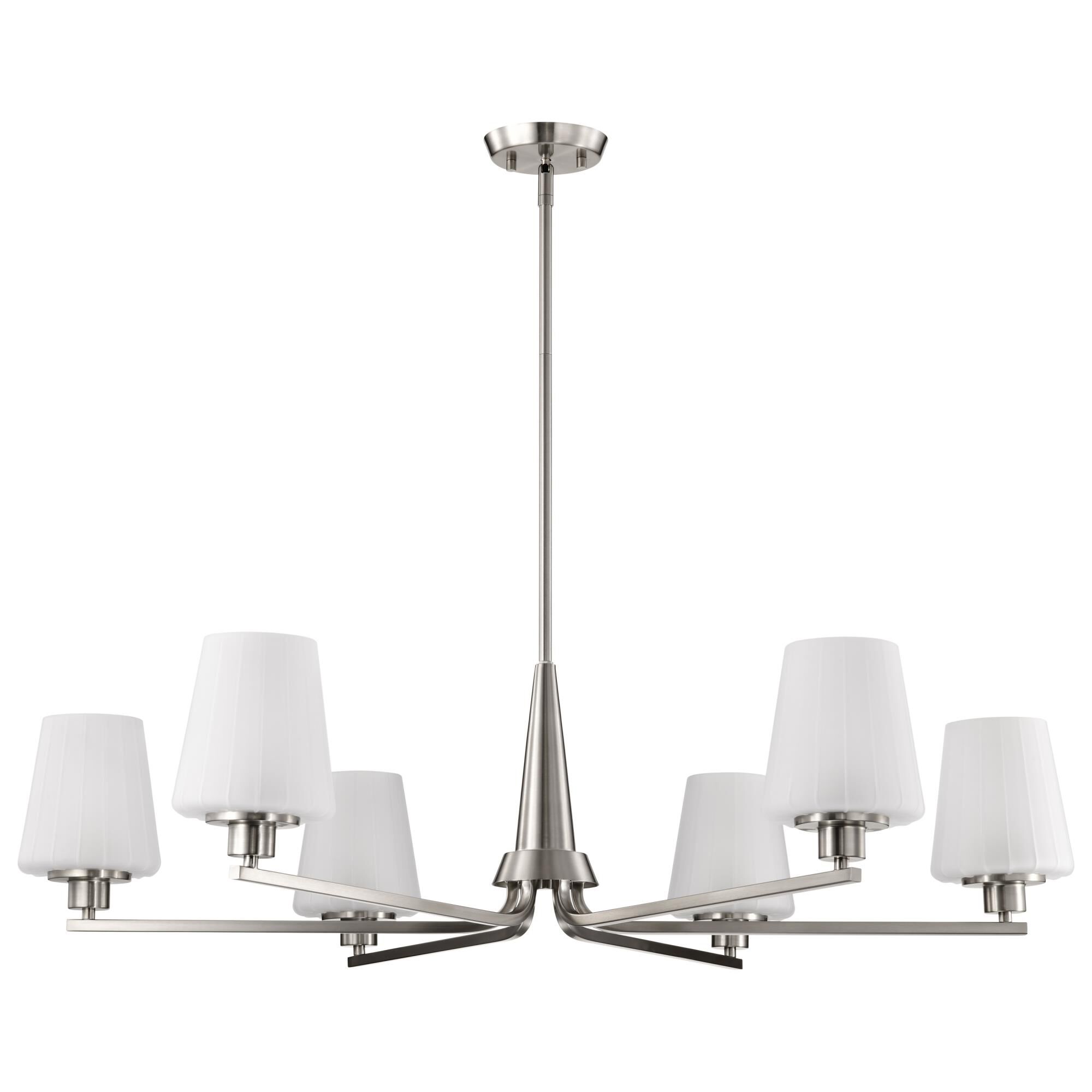 Shown in Brushed Nickel finish and Etched White glass