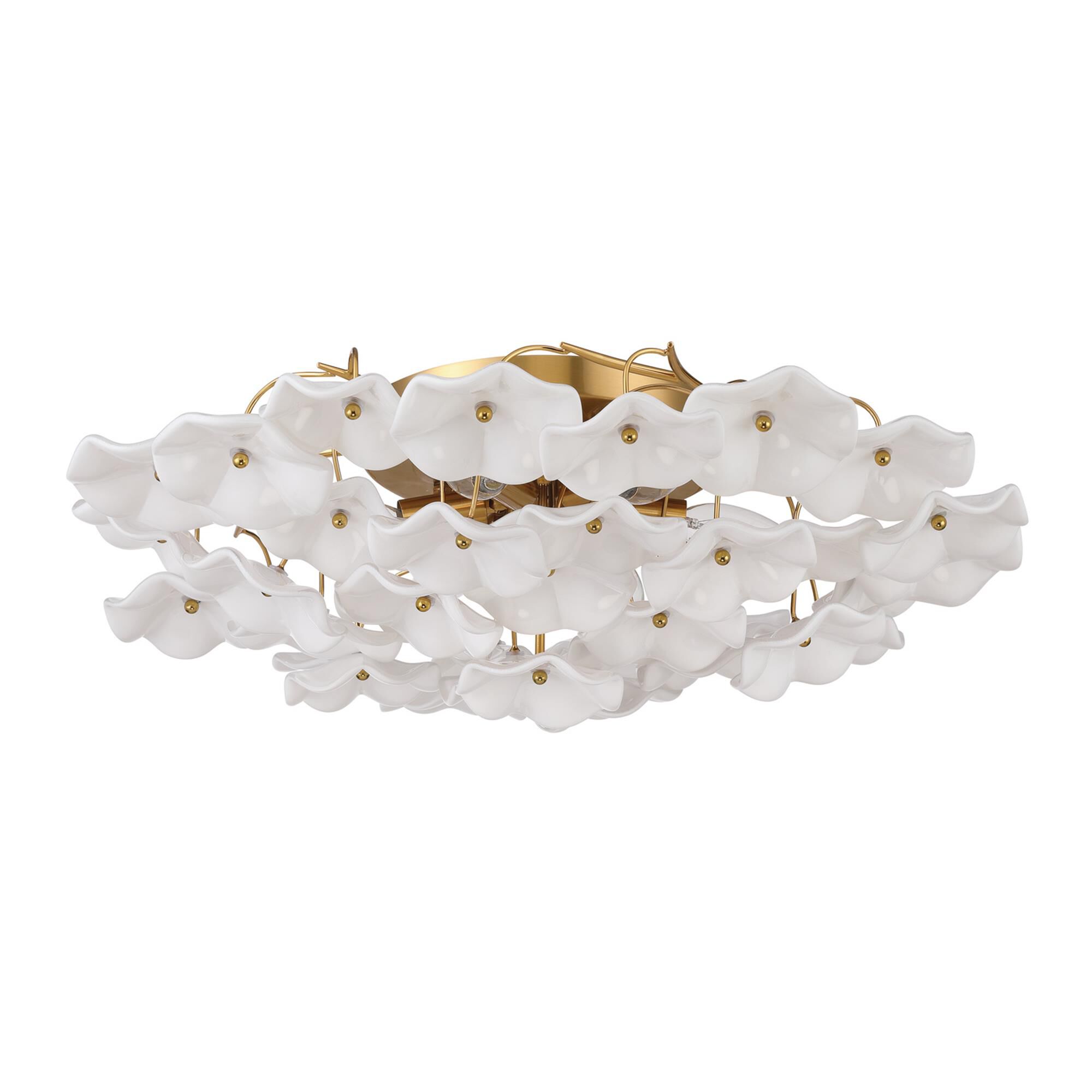 Shown in Aged Brass finish and Floral Glass Petals crystal