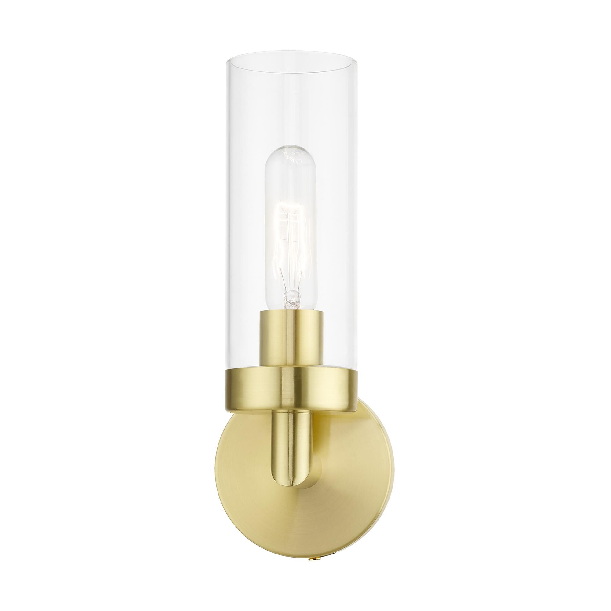Shown in Satin Brass finish and Clear glass
