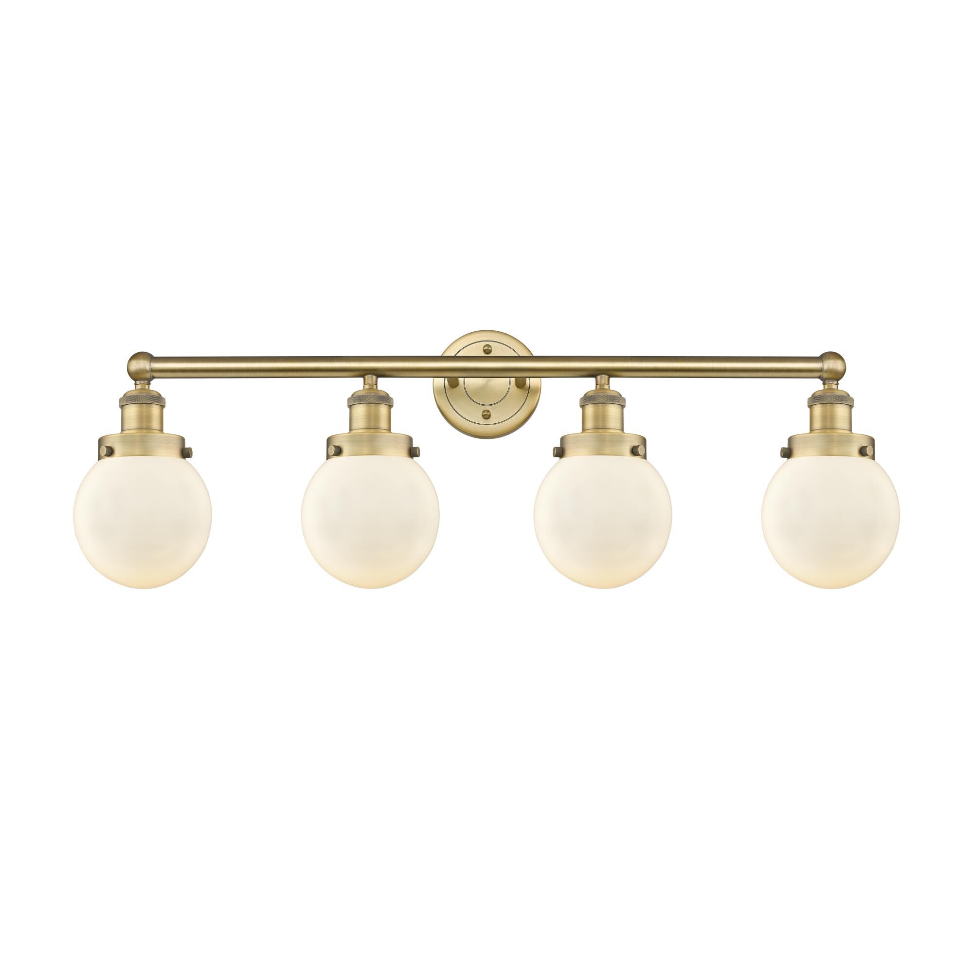 Shown in Brushed Brass finish and Matte White glass