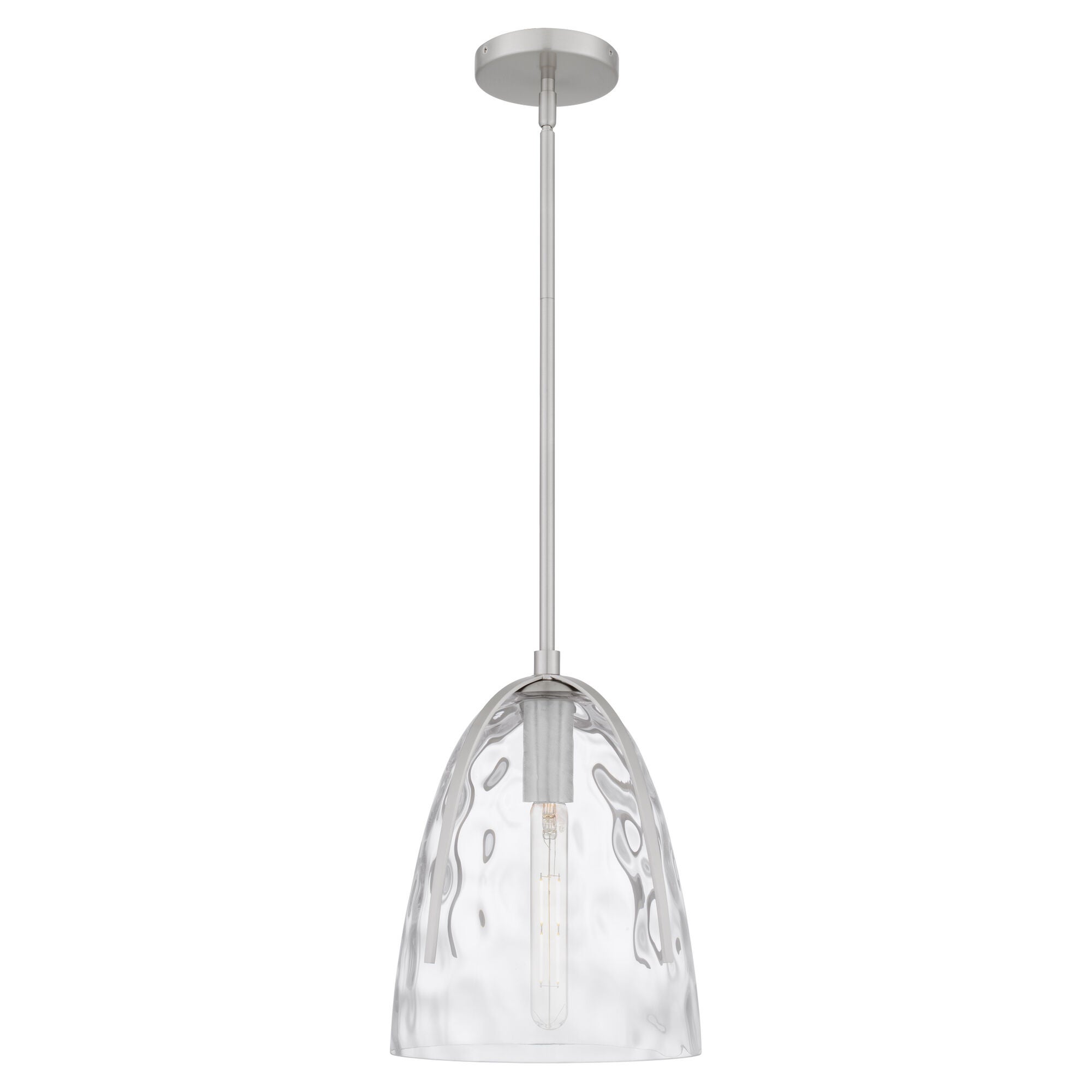 Shown in Brushed Nickel finish and Hammered Glass shade