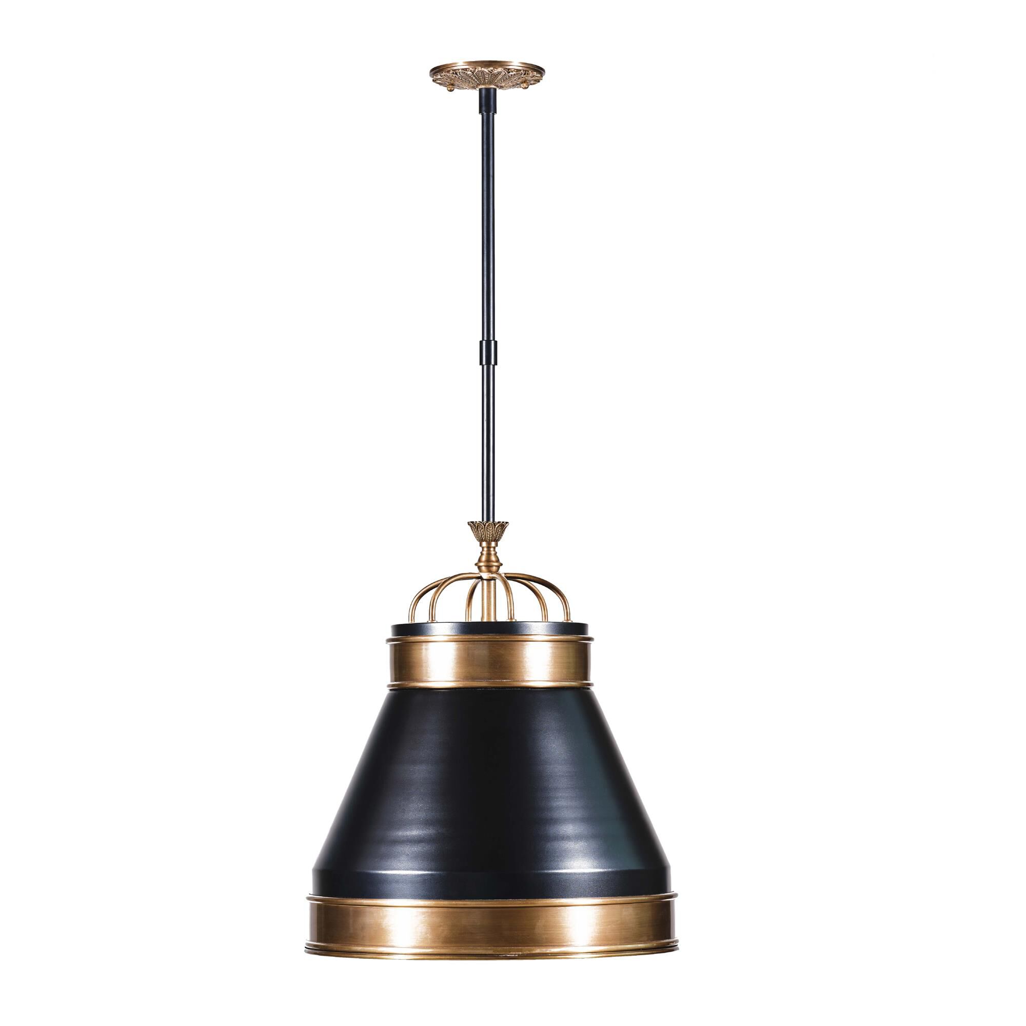 Shown in Black and Brass finish and Black shade
