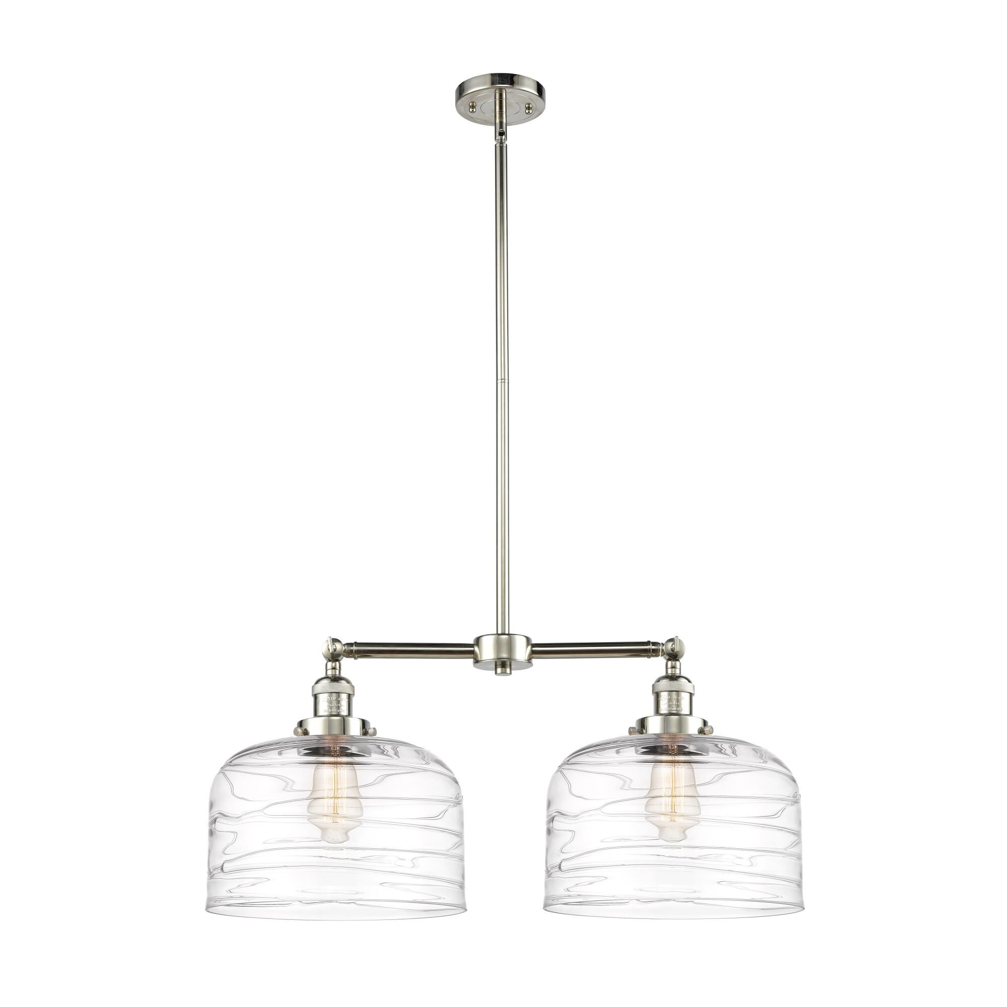 Shown in Polished Nickel finish and Clear Deco Swirl X-Large Bell glass