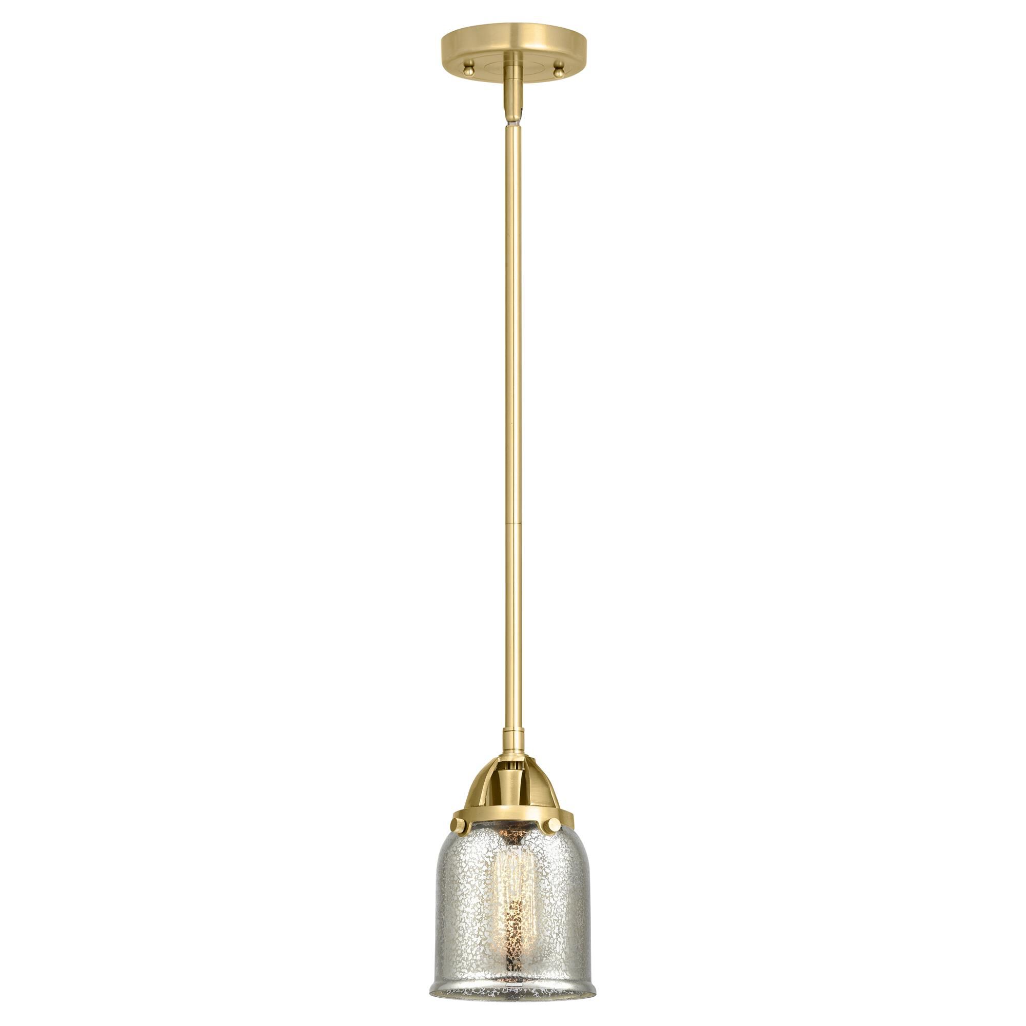 Shown in Satin Gold finish and Silver Plated Mercury Small Bell glass and No Shade shade
