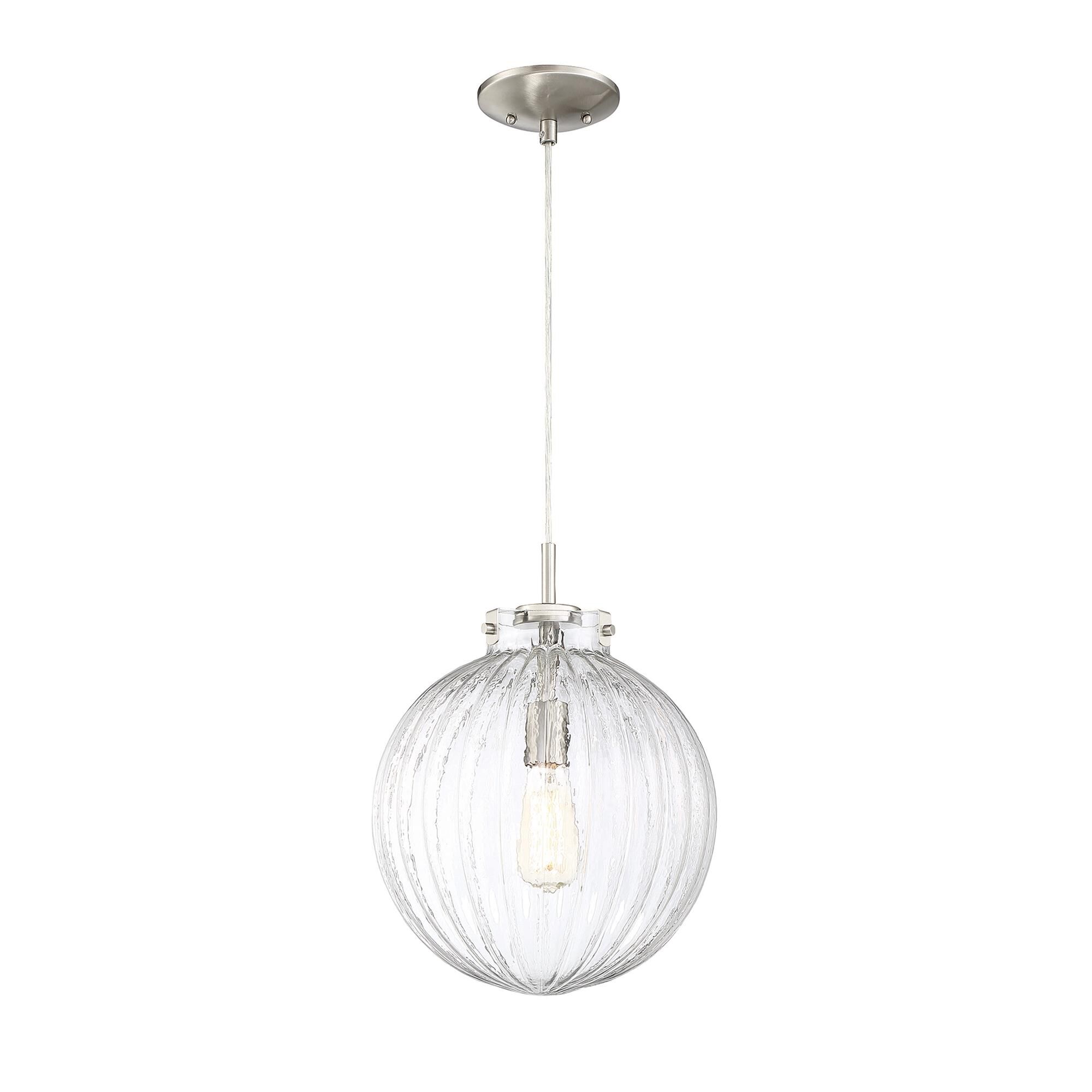 Shown in Brushed Nickel finish and Clear Ribbed glass