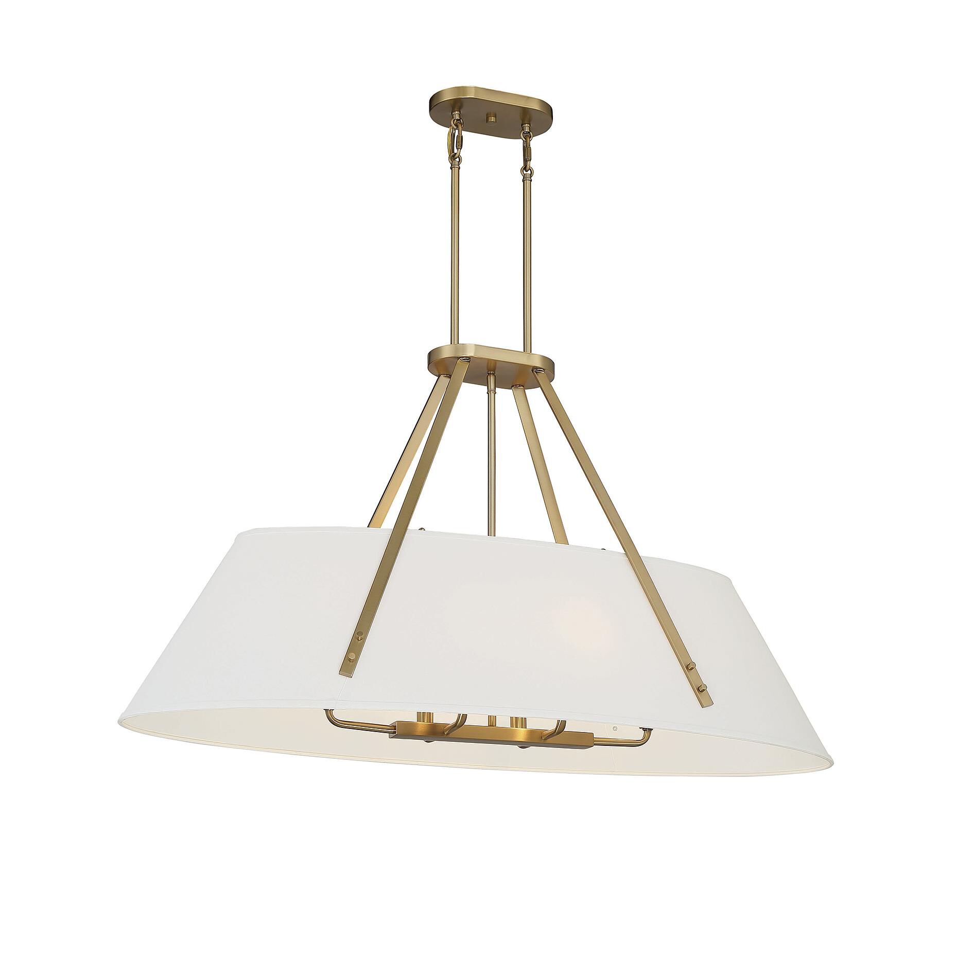 Shown in Warm Brass finish and White Fabric shade