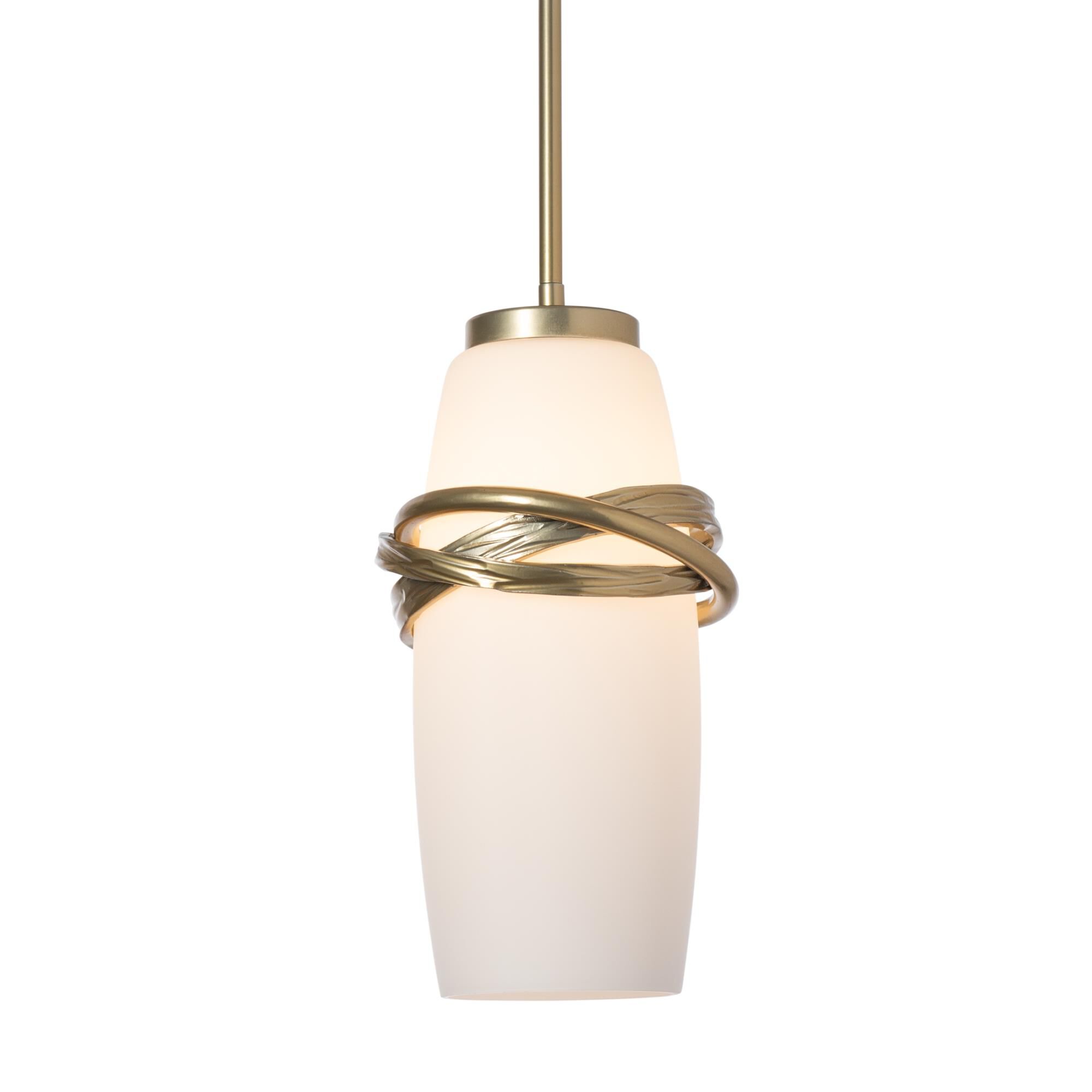 Shown in Modern Brass finish and Opal Glass shade