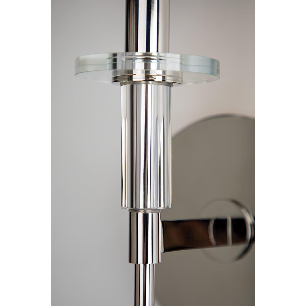 Shown in Polished Nickel finish and Off White Faux Silk shade and Crystal Bobeche accent