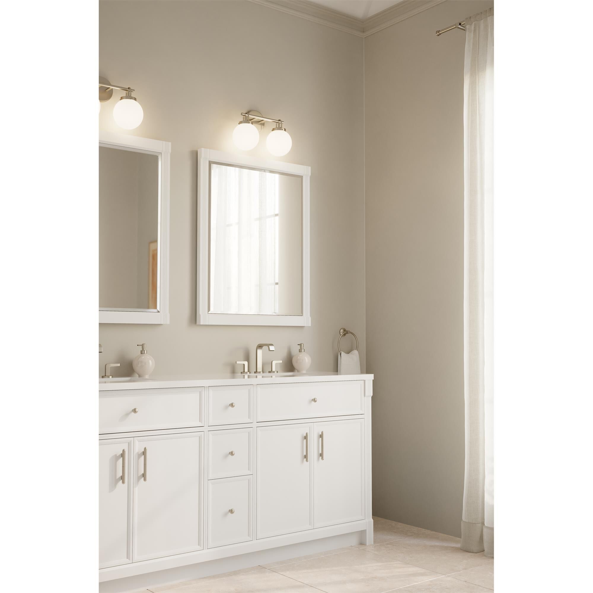 Shown in Brushed Nickel finish and Etched White glass