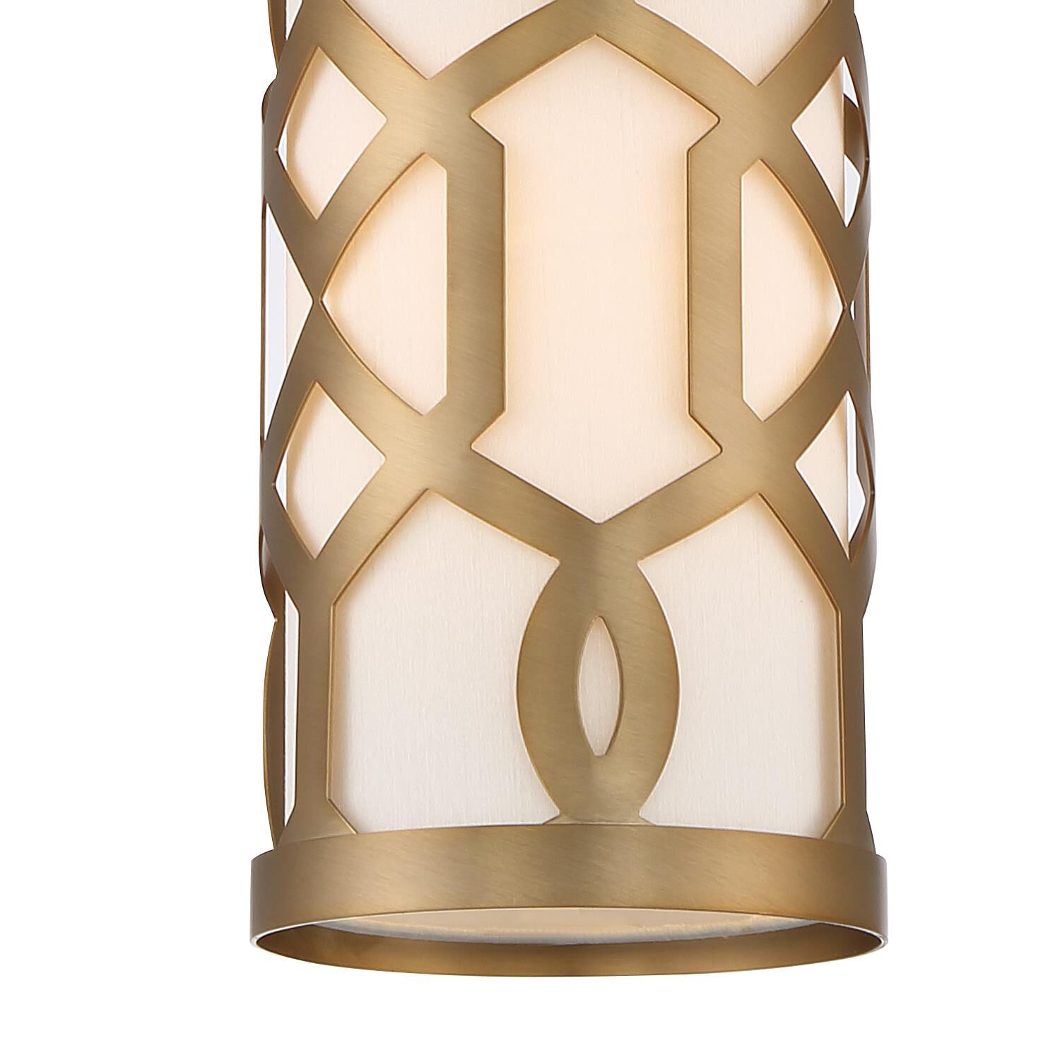 Shown in Aged Brass finish and White Linen glass and White Linen shade