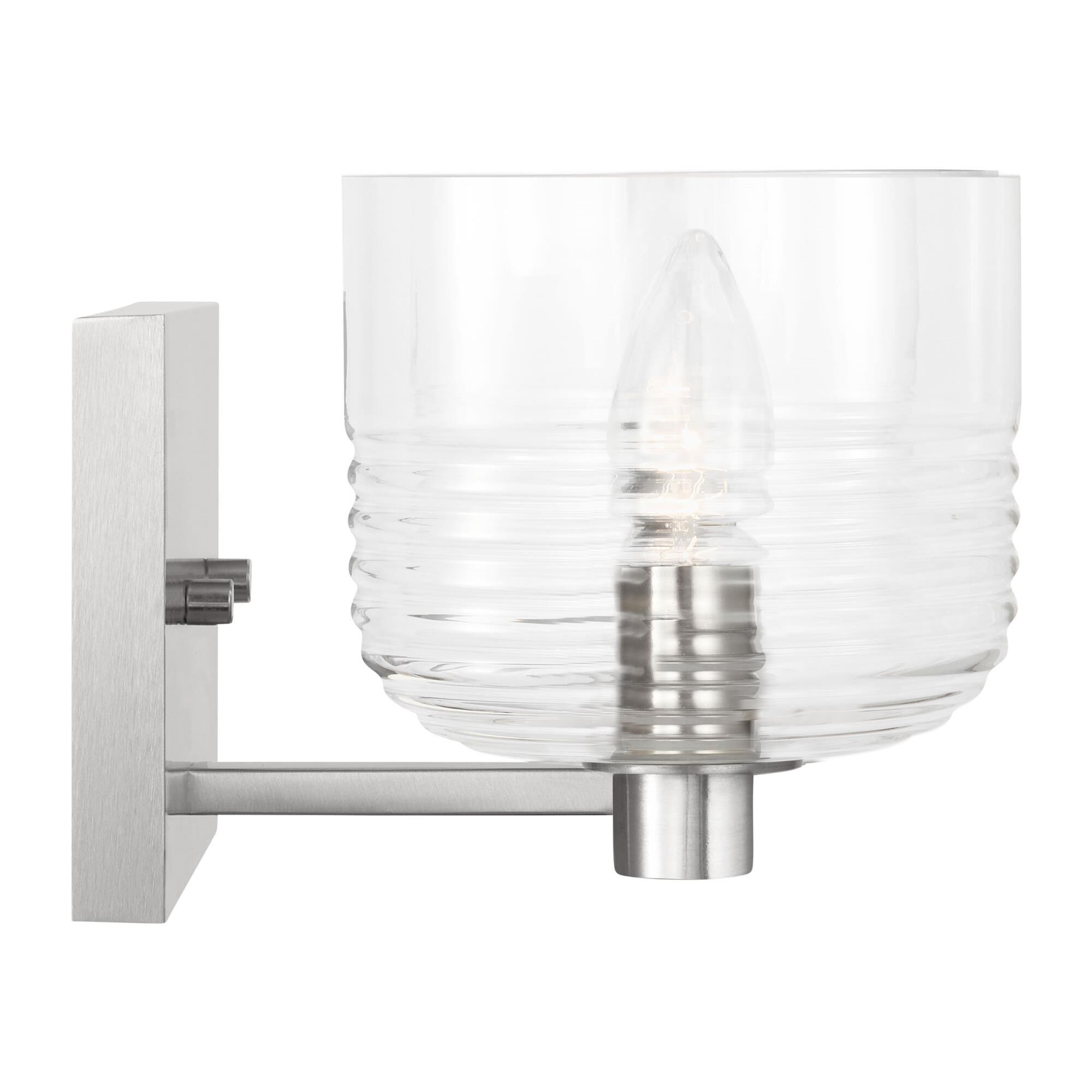 Shown in Brushed Nickel finish and Clear Ribbed glass