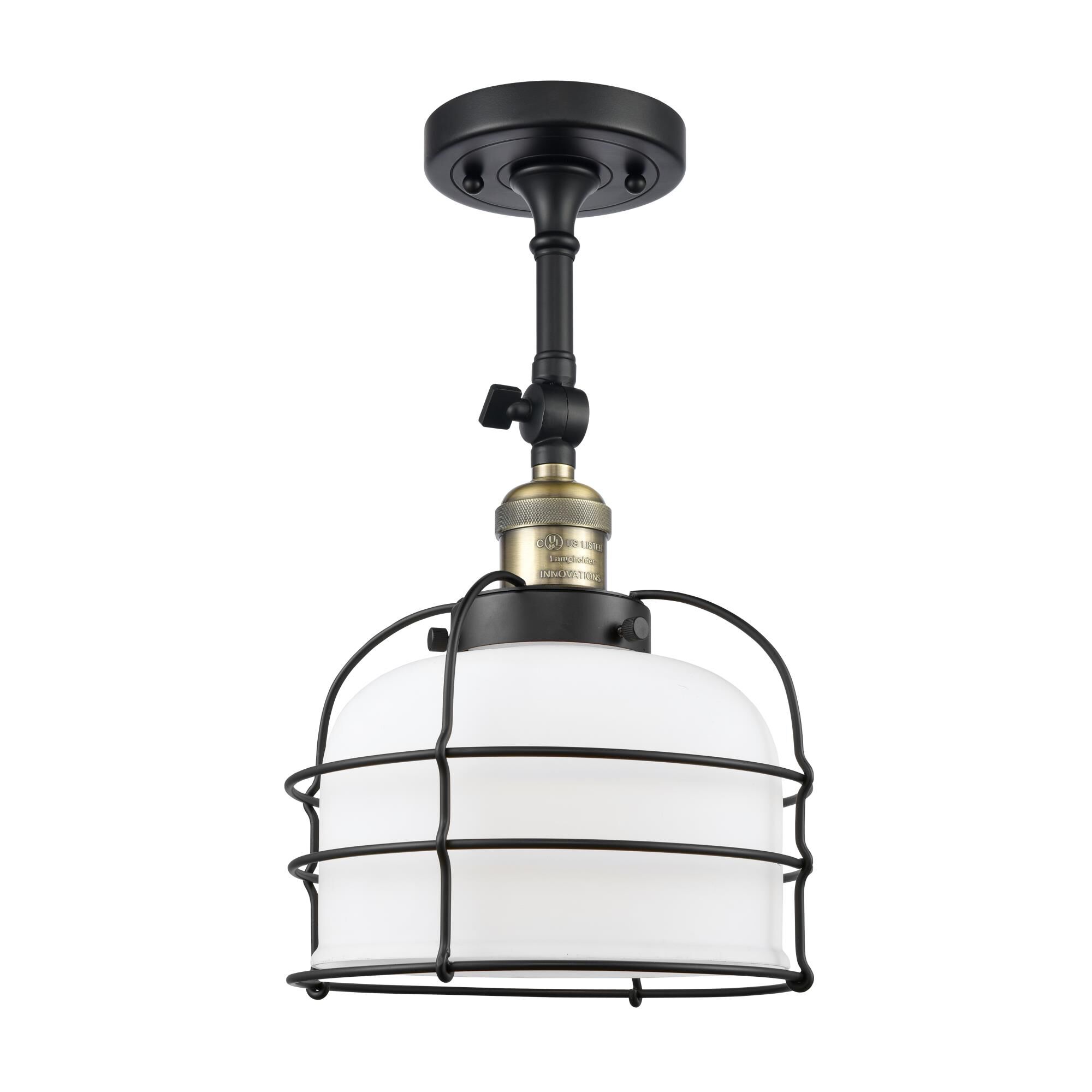 Shown in Black Antique Brass finish and Matte White Cased glass