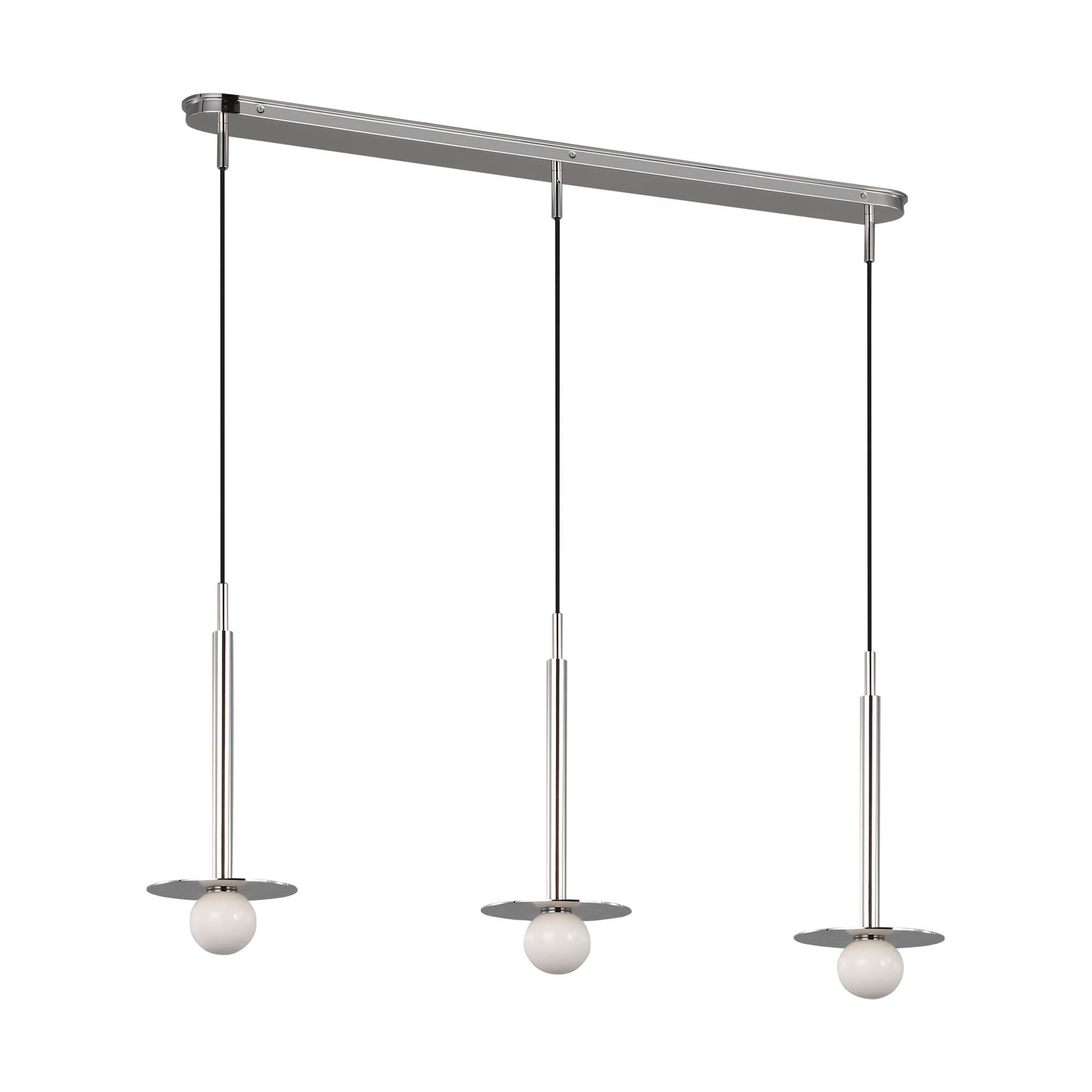 Shown in Polished Nickel finish and Milk glass