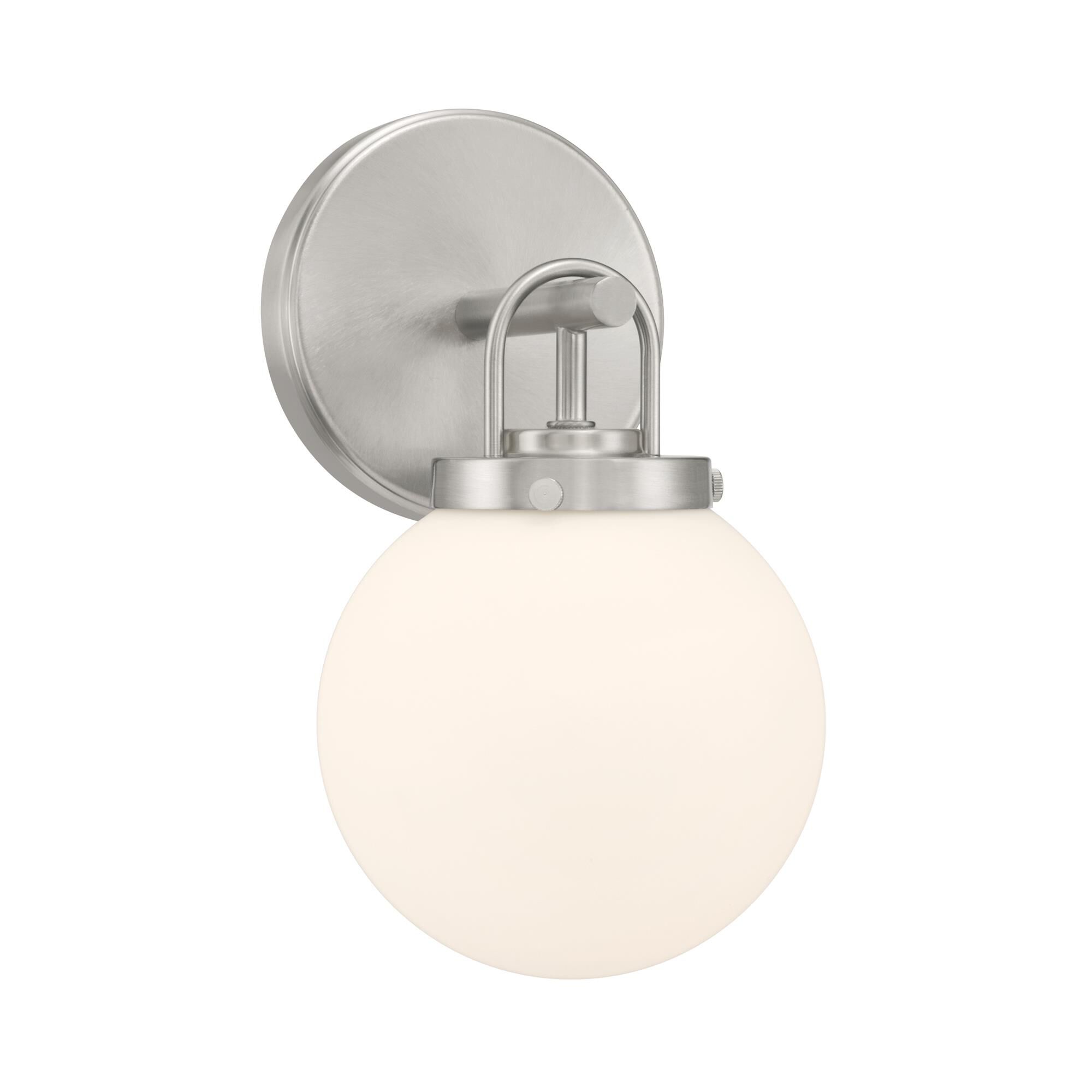 Shown in Brushed Nickel finish and Etched White glass