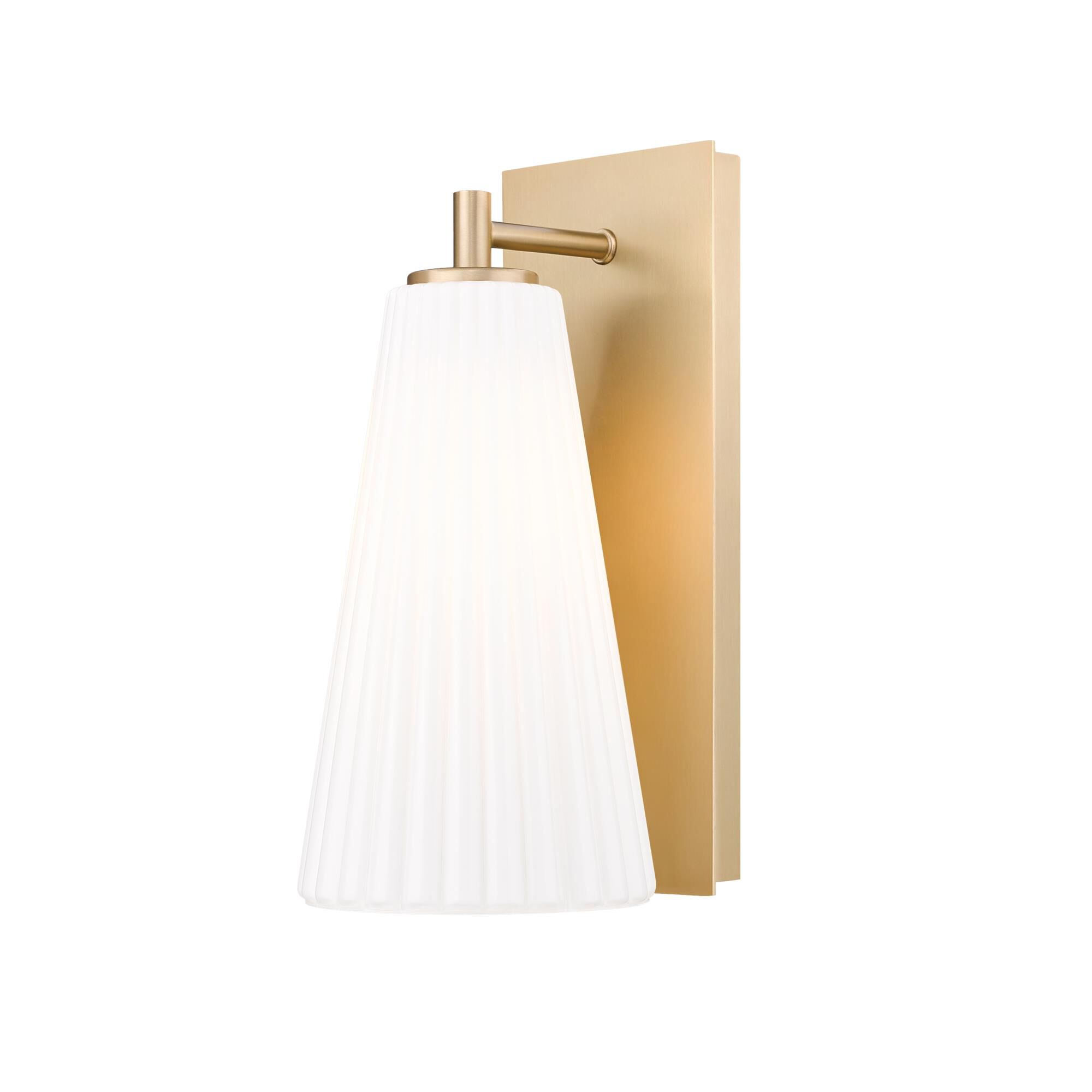 Shown in Modern Gold finish and White glass and White shade