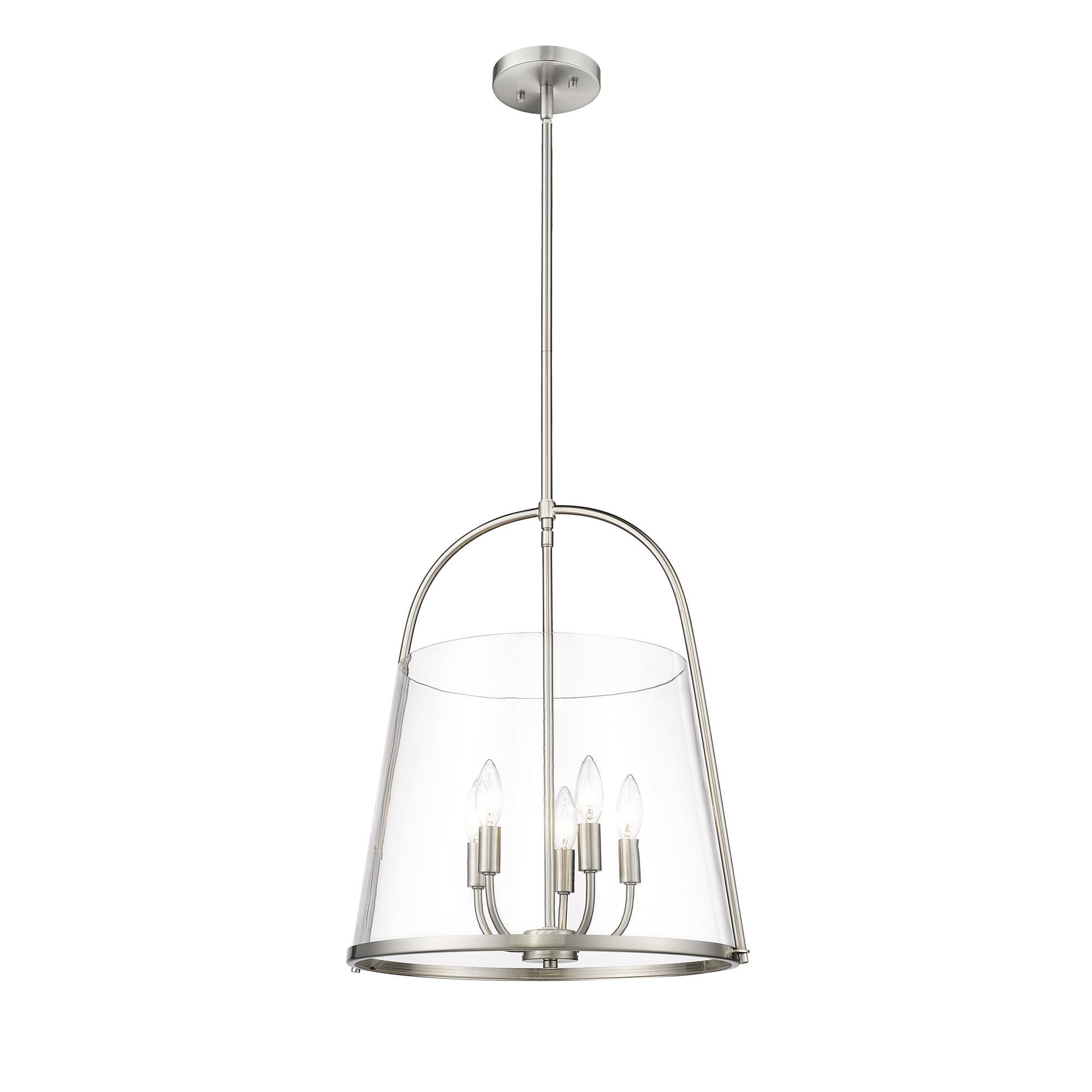 Shown in Brushed Nickel finish and Clear glass